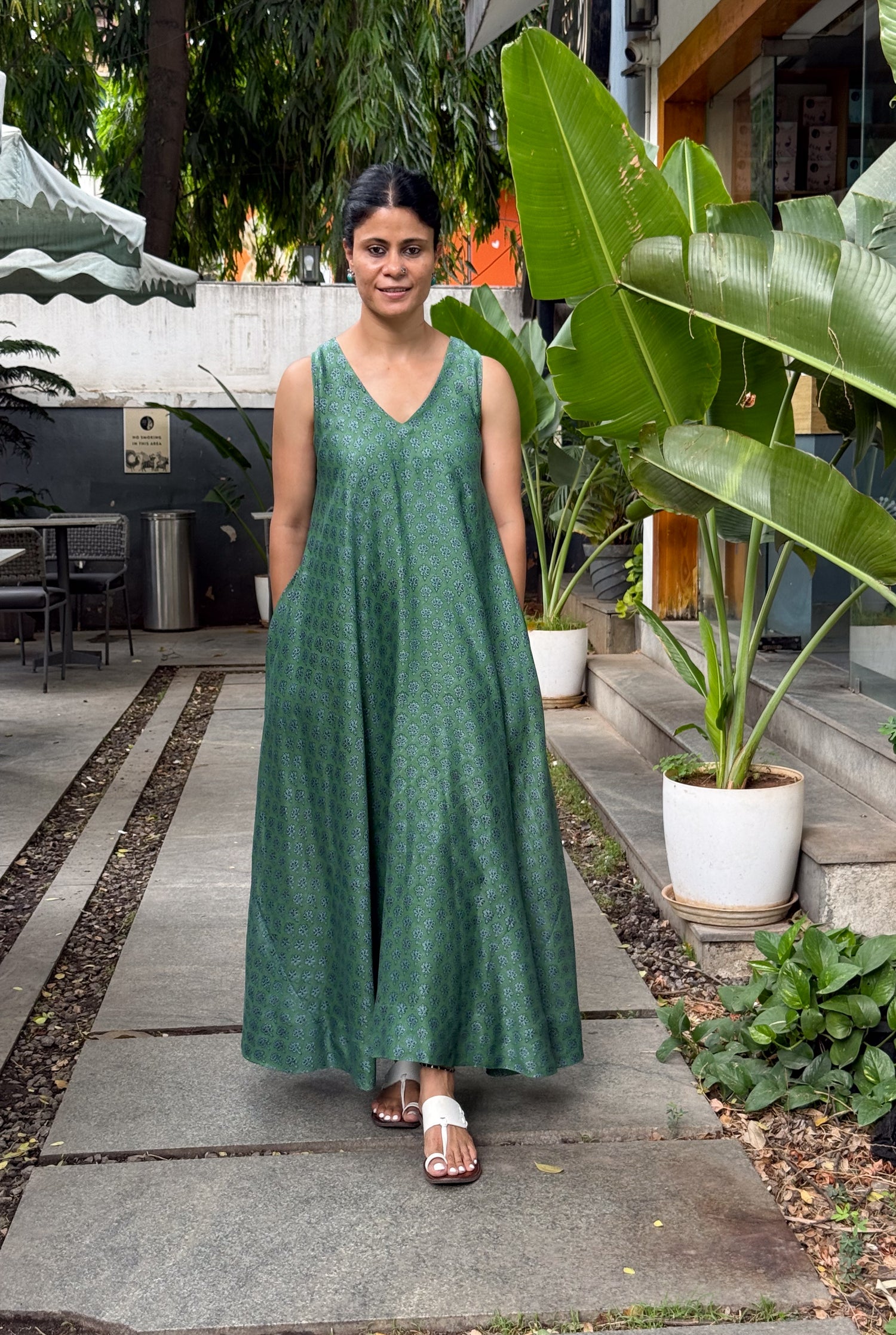 Handblock Printed  Pure Chanderi Silk Dress.