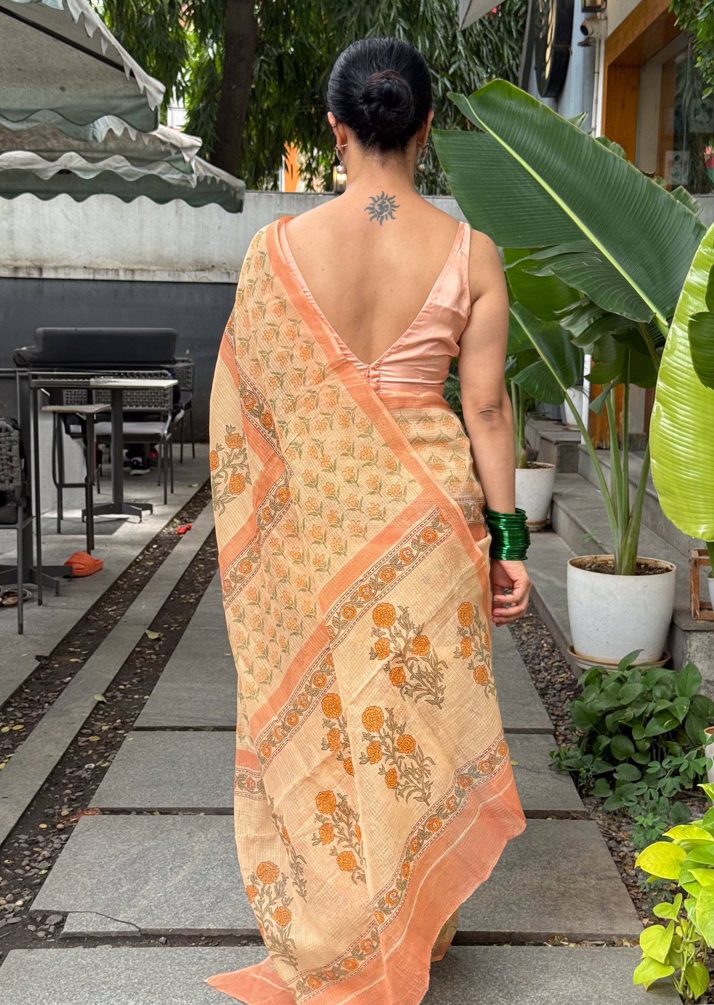 Hand block Printed  Kota Doria Saree