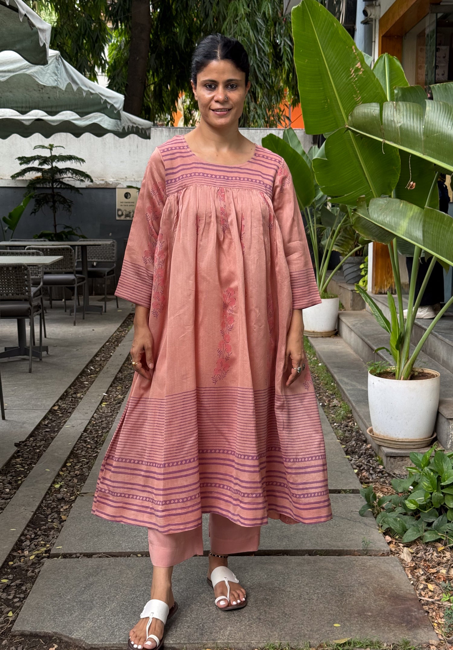 Handblock Printed  Pure Chanderi Silk Kurta