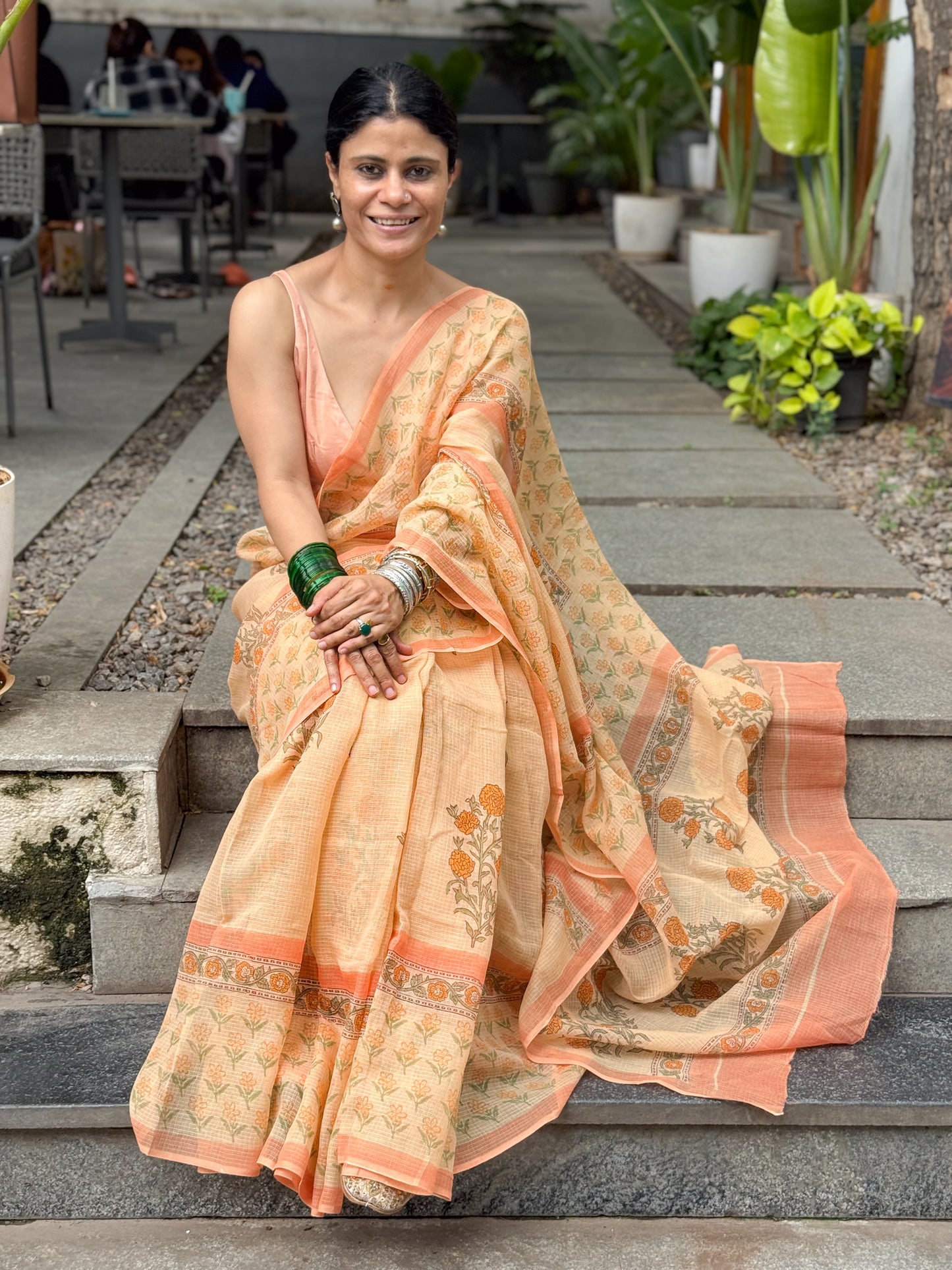 Hand block Printed  Kota Doria Saree