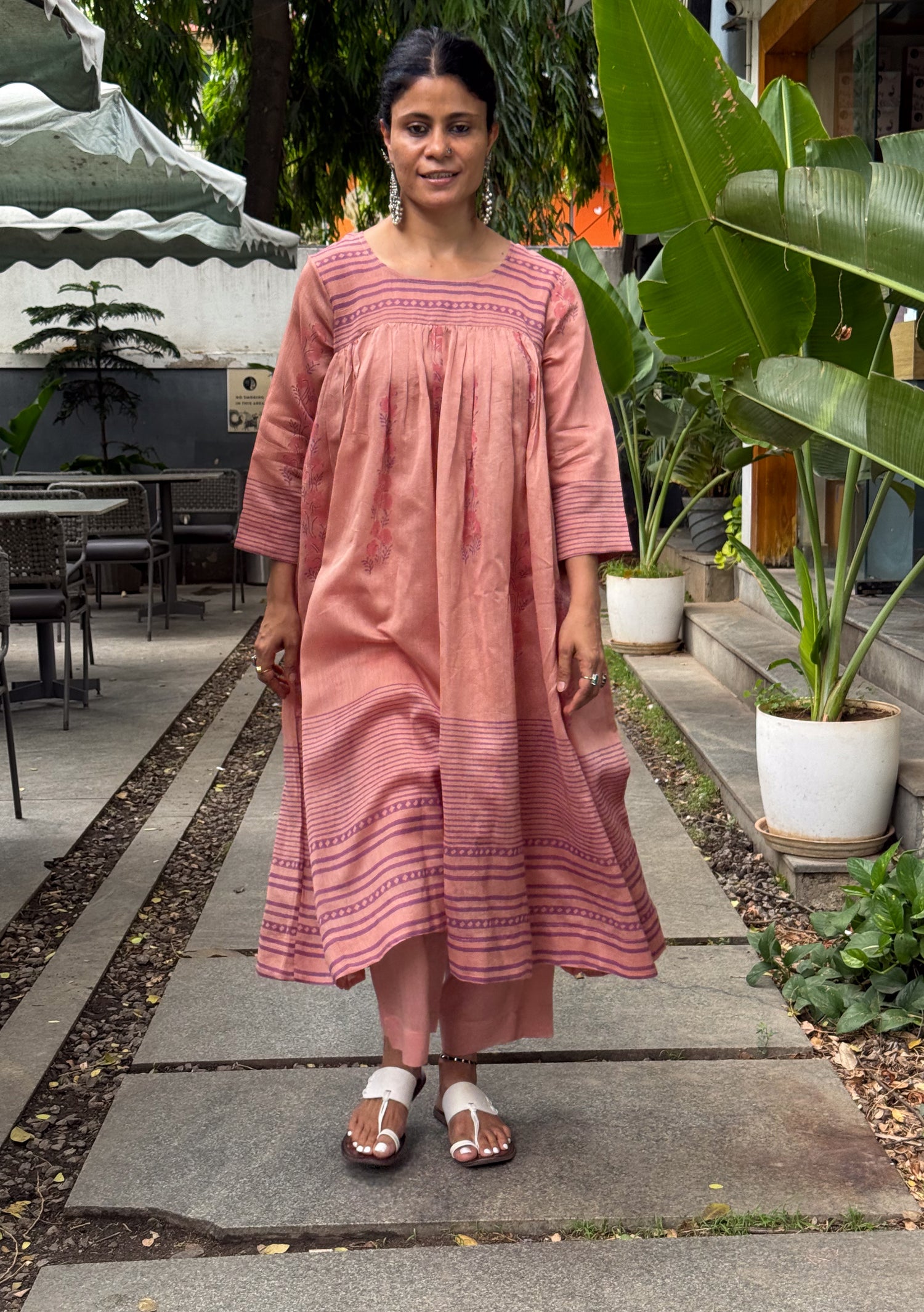 Handblock Printed  Pure Chanderi Silk Kurta