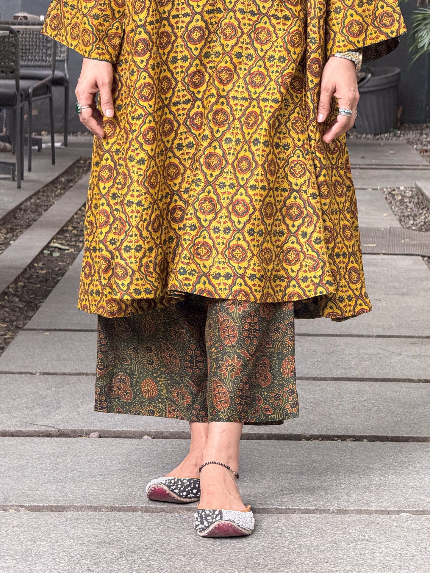 Handblock Printed Natural Dyed Ajrakh Chanderi Silk Pant