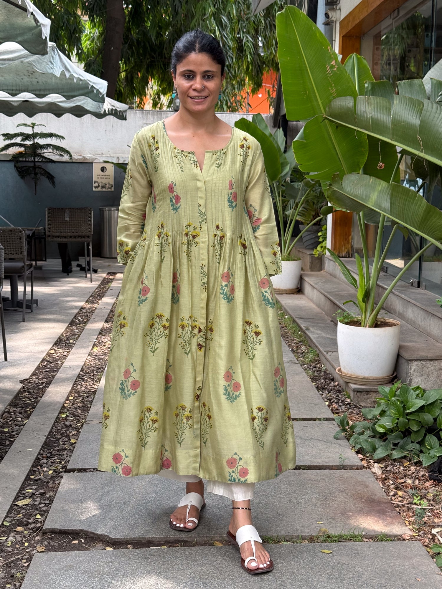 Handblock Printed  Pure Chanderi Silk Kurta