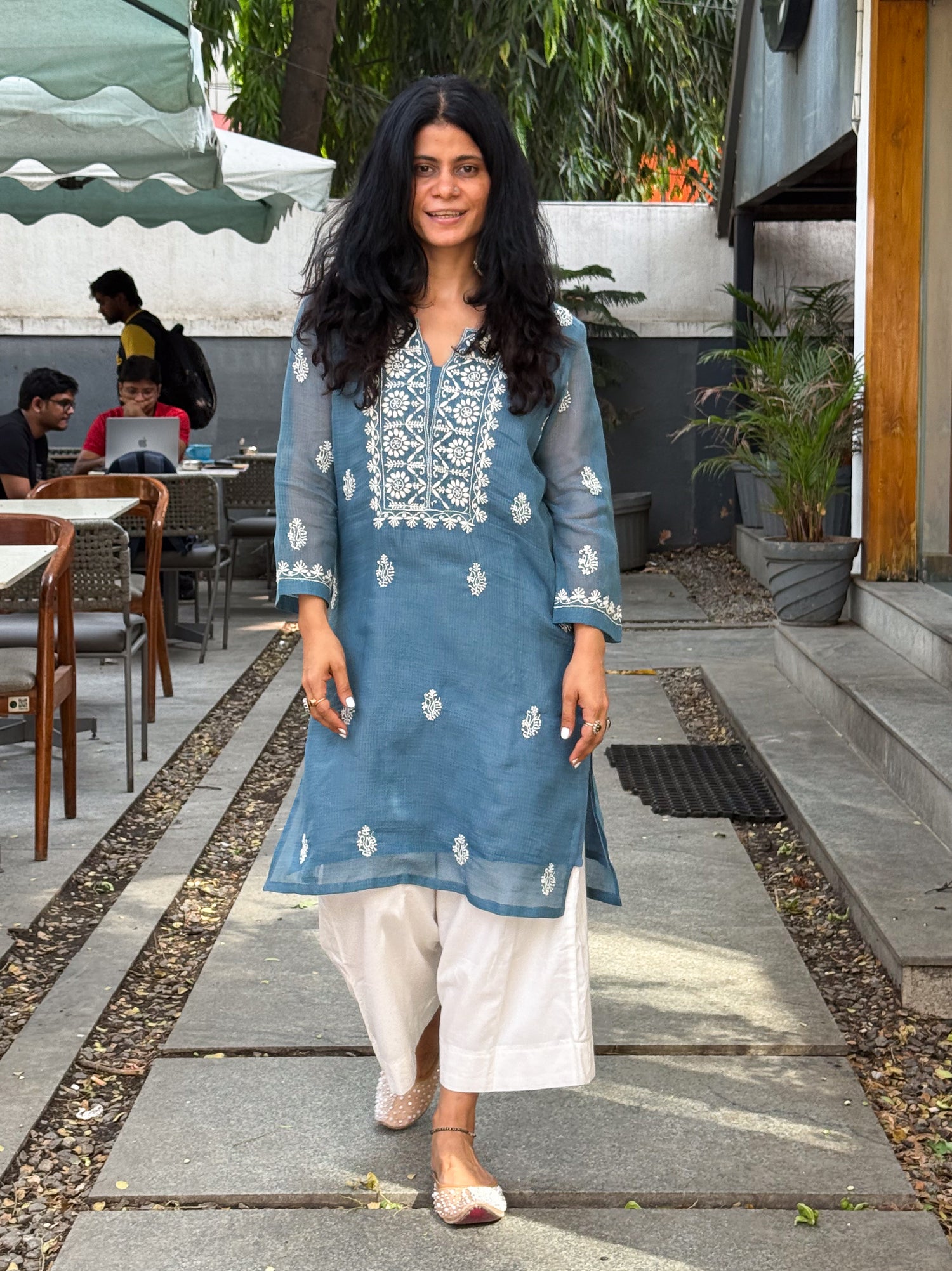 Handloom And Handembroidered Chikankari Kota Doria  Kurta