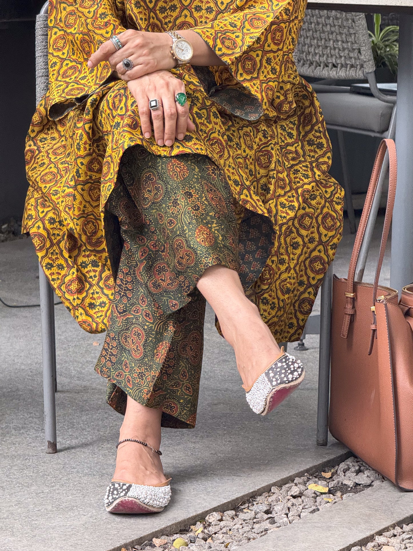 Handblock Printed Natural Dyed Ajrakh Chanderi Silk Pant