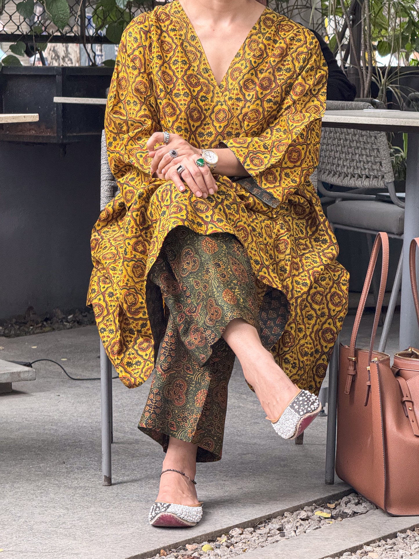 Handblock Printed Natural Dyed Ajrakh Chanderi Silk Pant