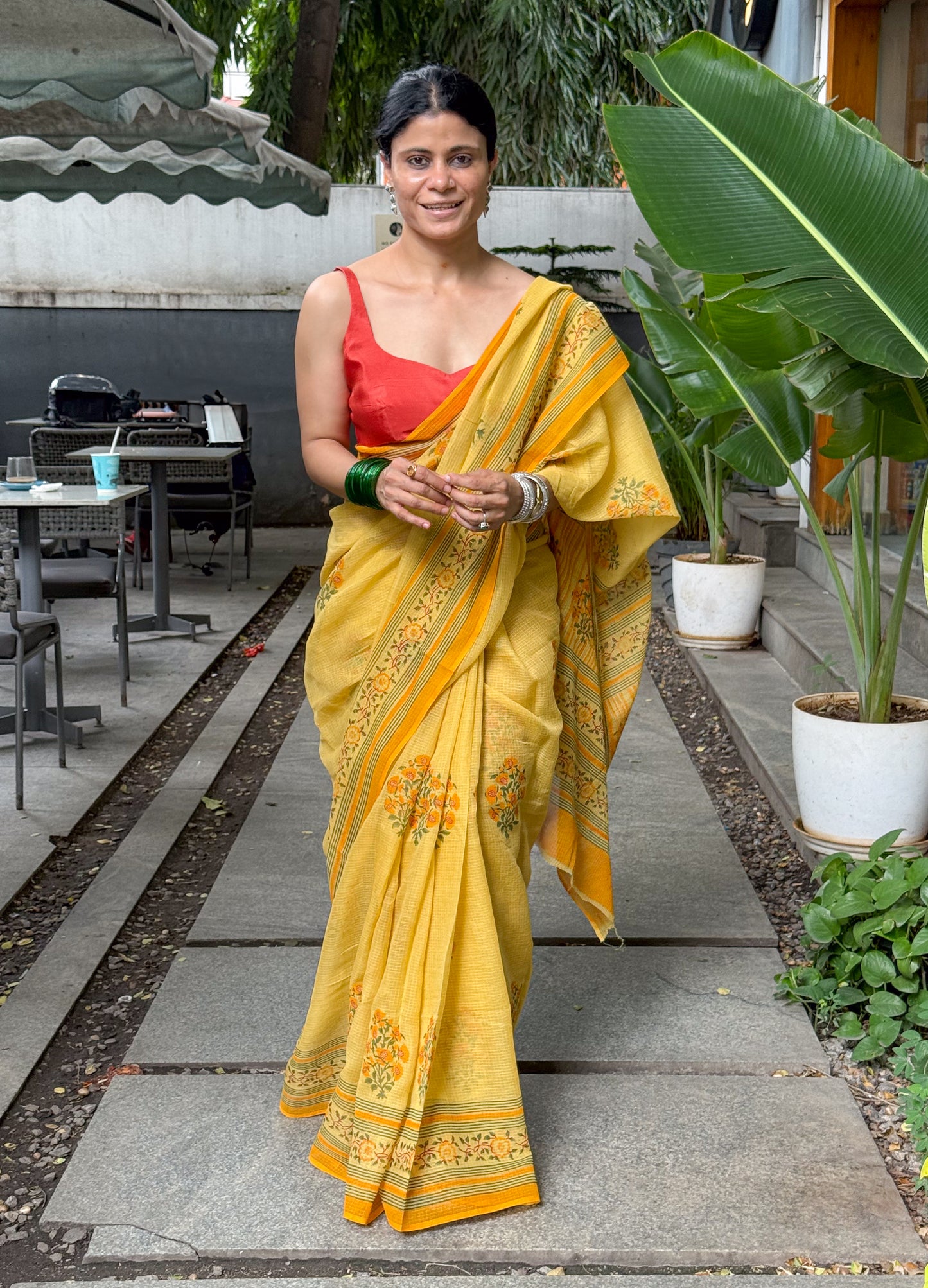 Hand block Printed  Kota Doria Saree