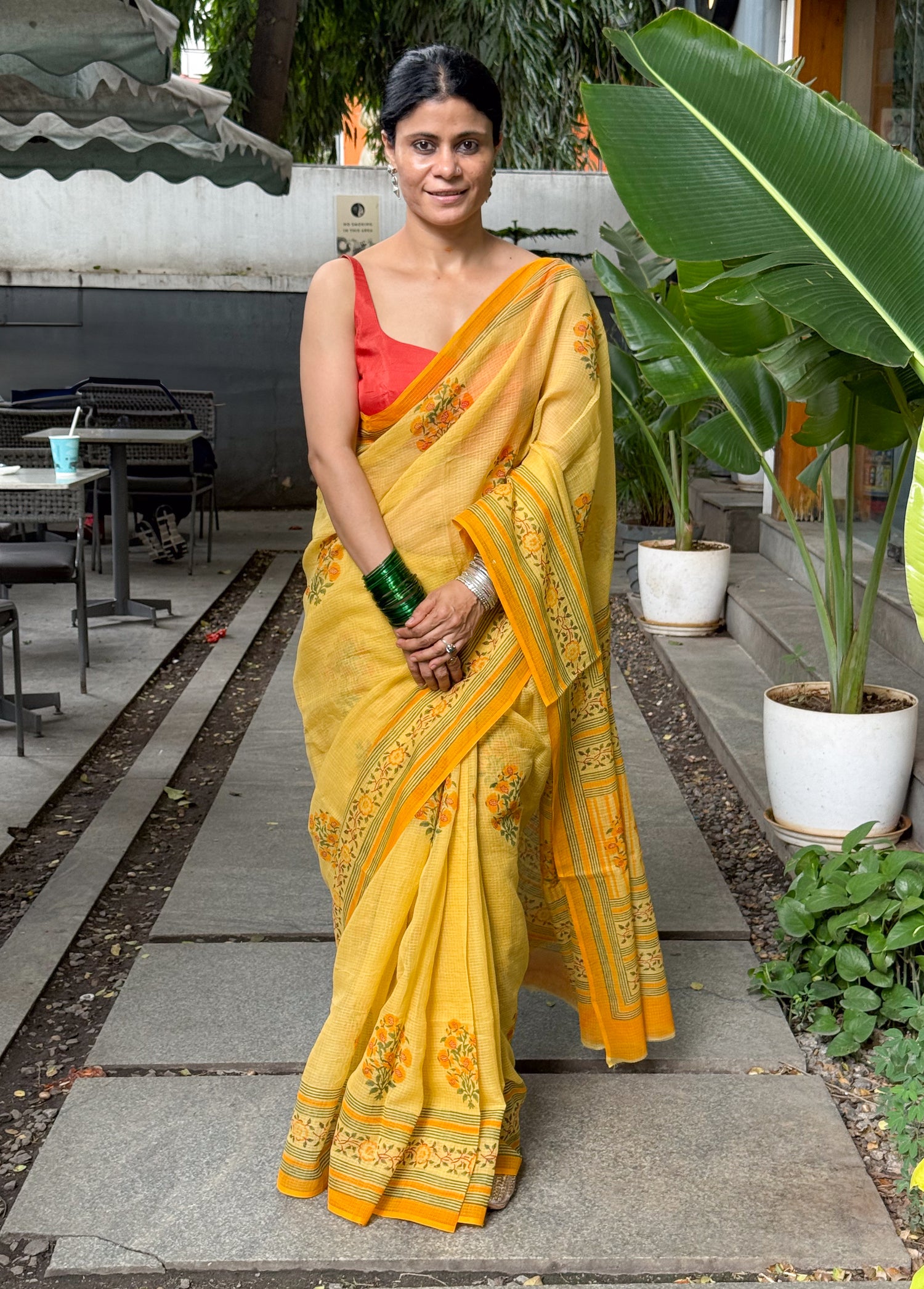 Hand block Printed  Kota Doria Saree