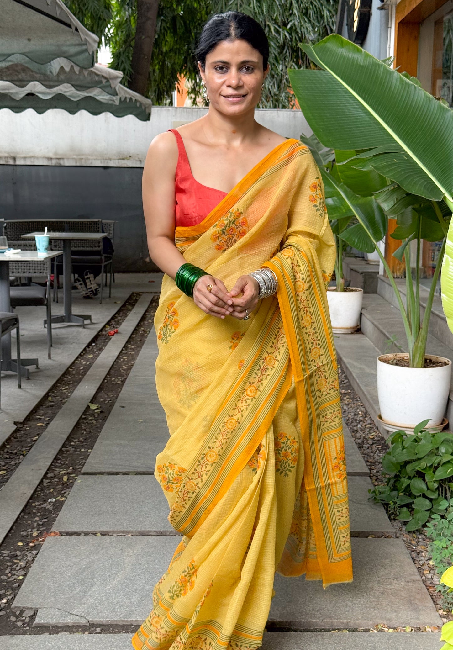 Hand block Printed  Kota Doria Saree