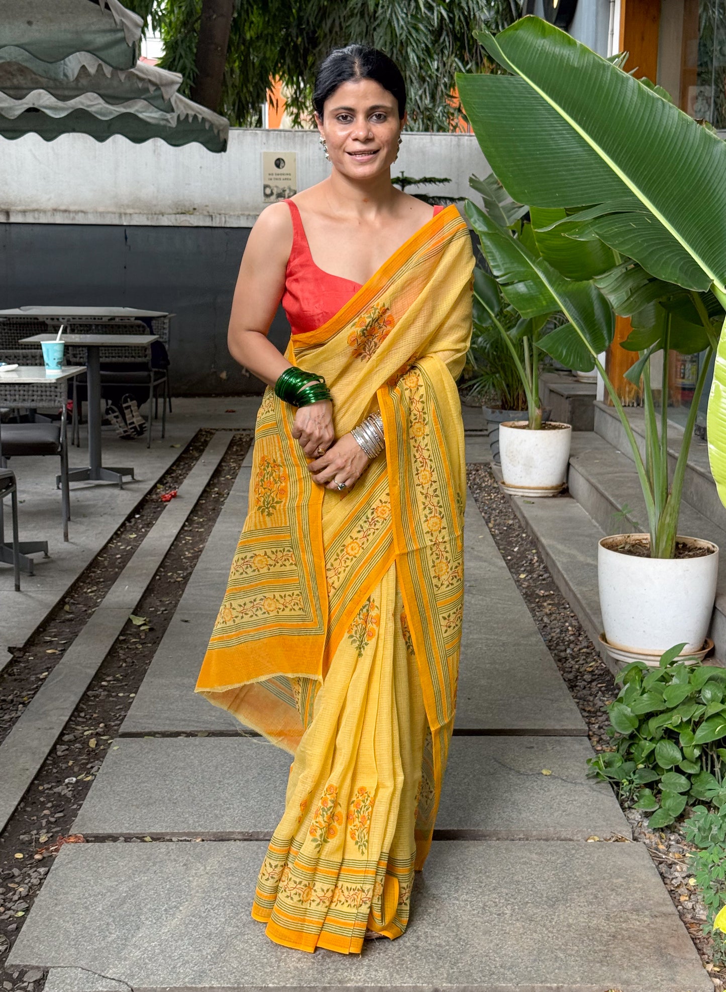 Hand block Printed  Kota Doria Saree