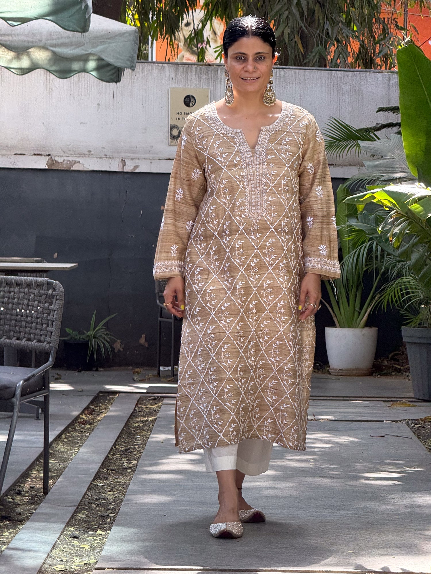 Pure Tussar Raw  Silk Chikankari  Embroidered Kurta