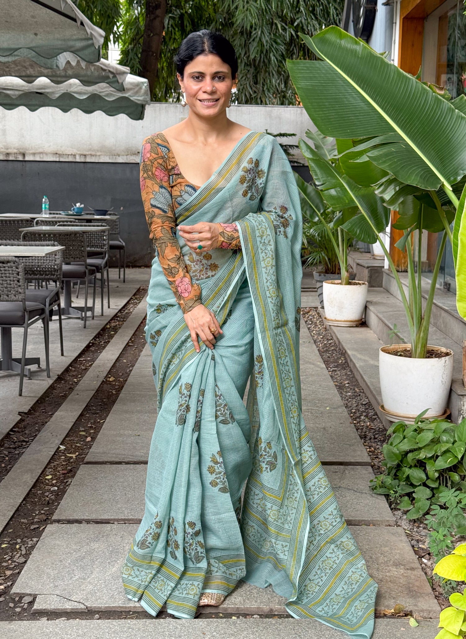 Hand block Printed  Kota Doria Saree