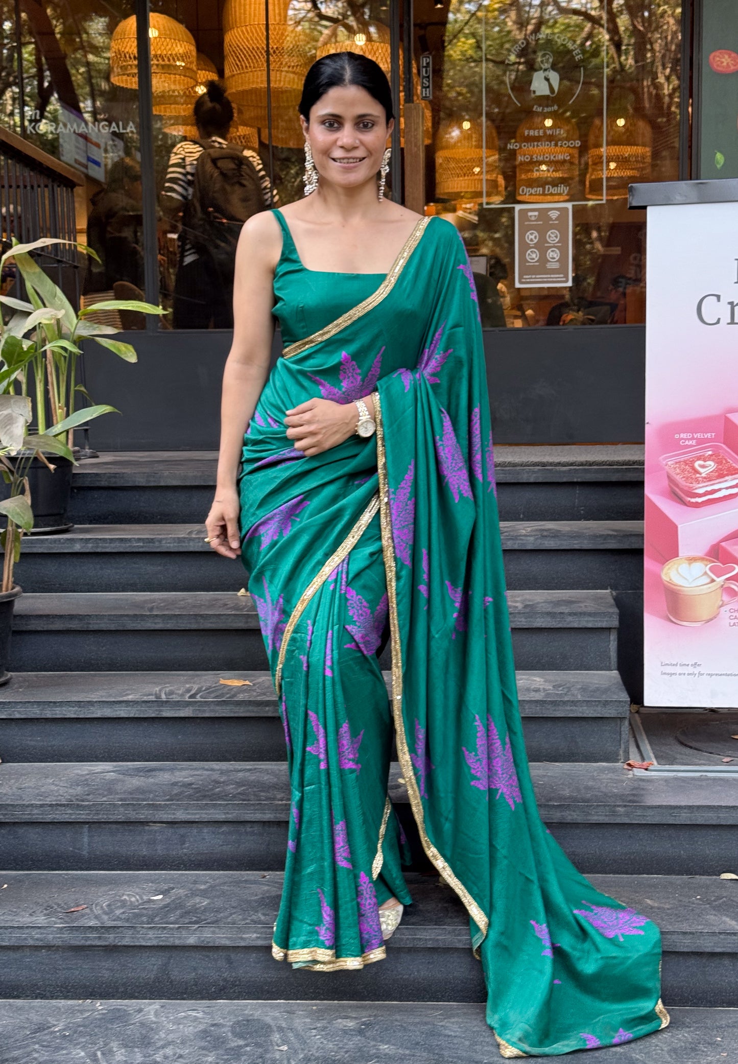 Handloom Hand Block Printed & Hand Embroidered Mulberry Silk Saree
