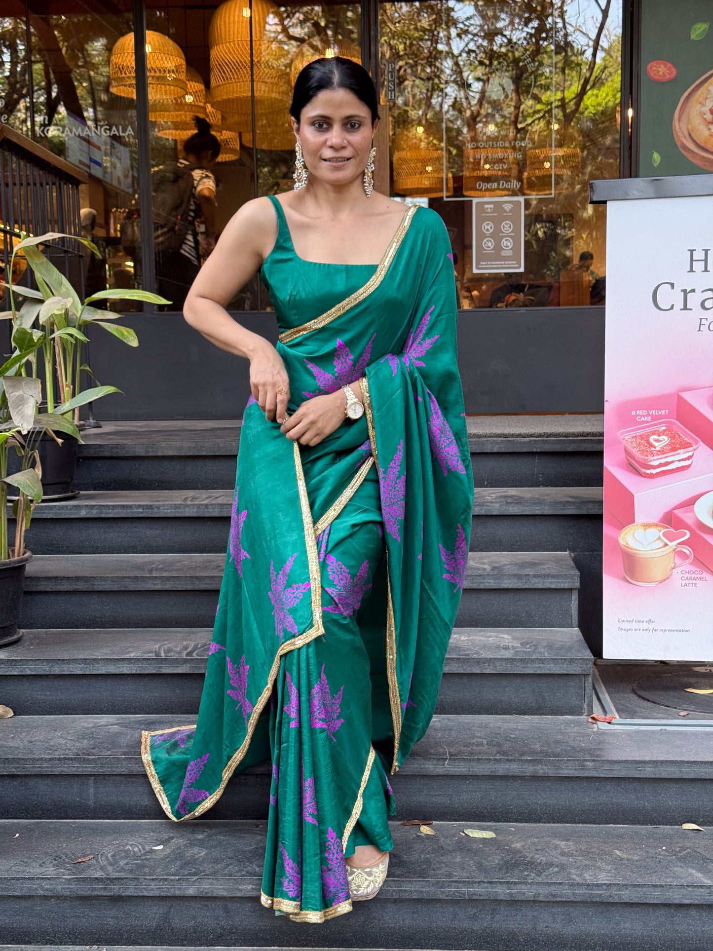 Handloom Hand Block Printed & Hand Embroidered Mulberry Silk Saree
