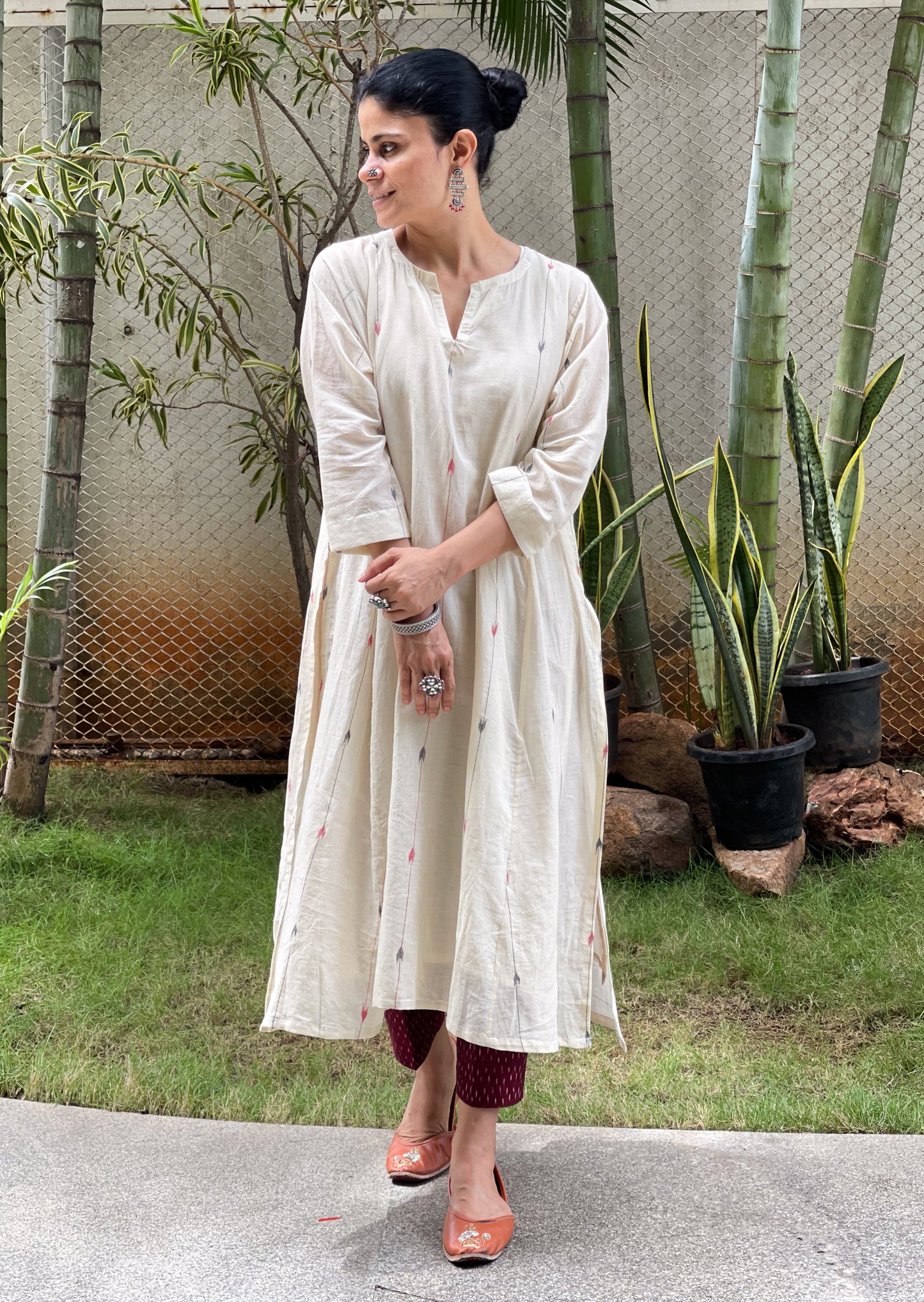 Handwoven Jamdani  Muslin Kalidar Kurta With Lining