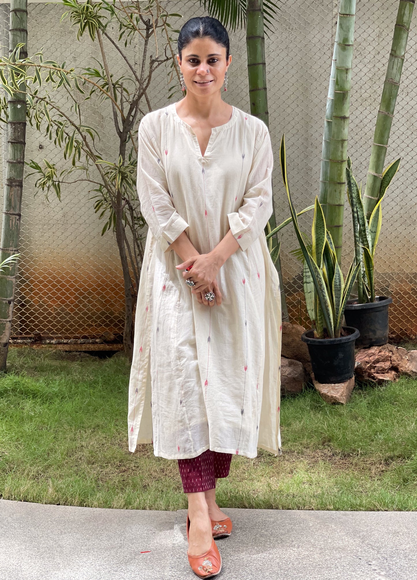Handwoven Jamdani  Muslin Kalidar Kurta With Lining