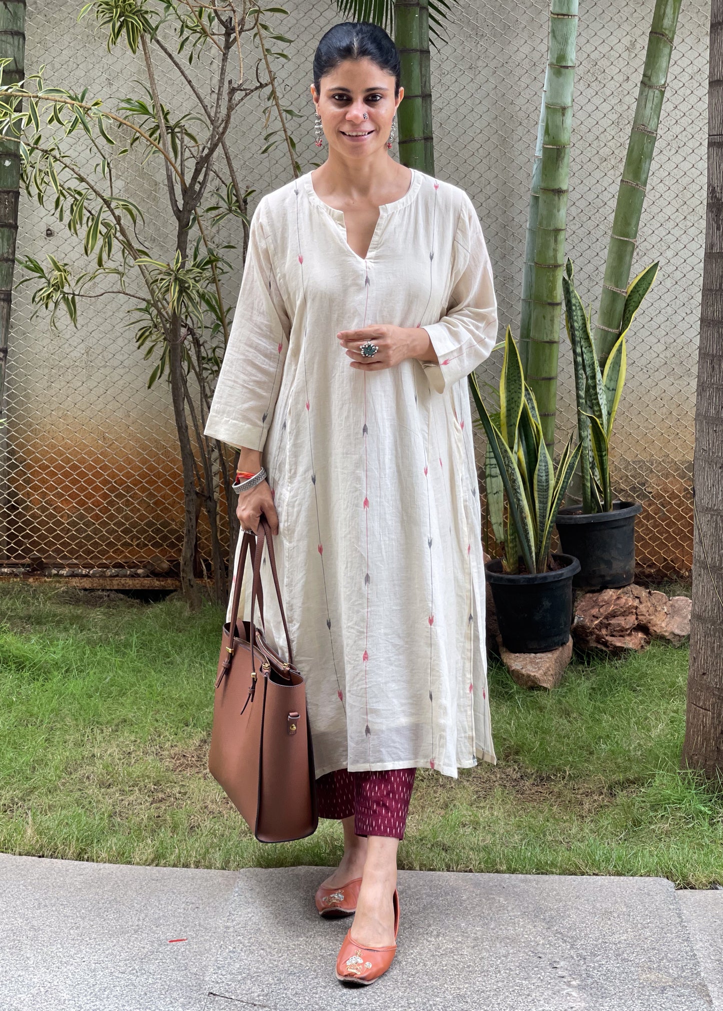 Handwoven Jamdani  Muslin Kalidar Kurta With Lining