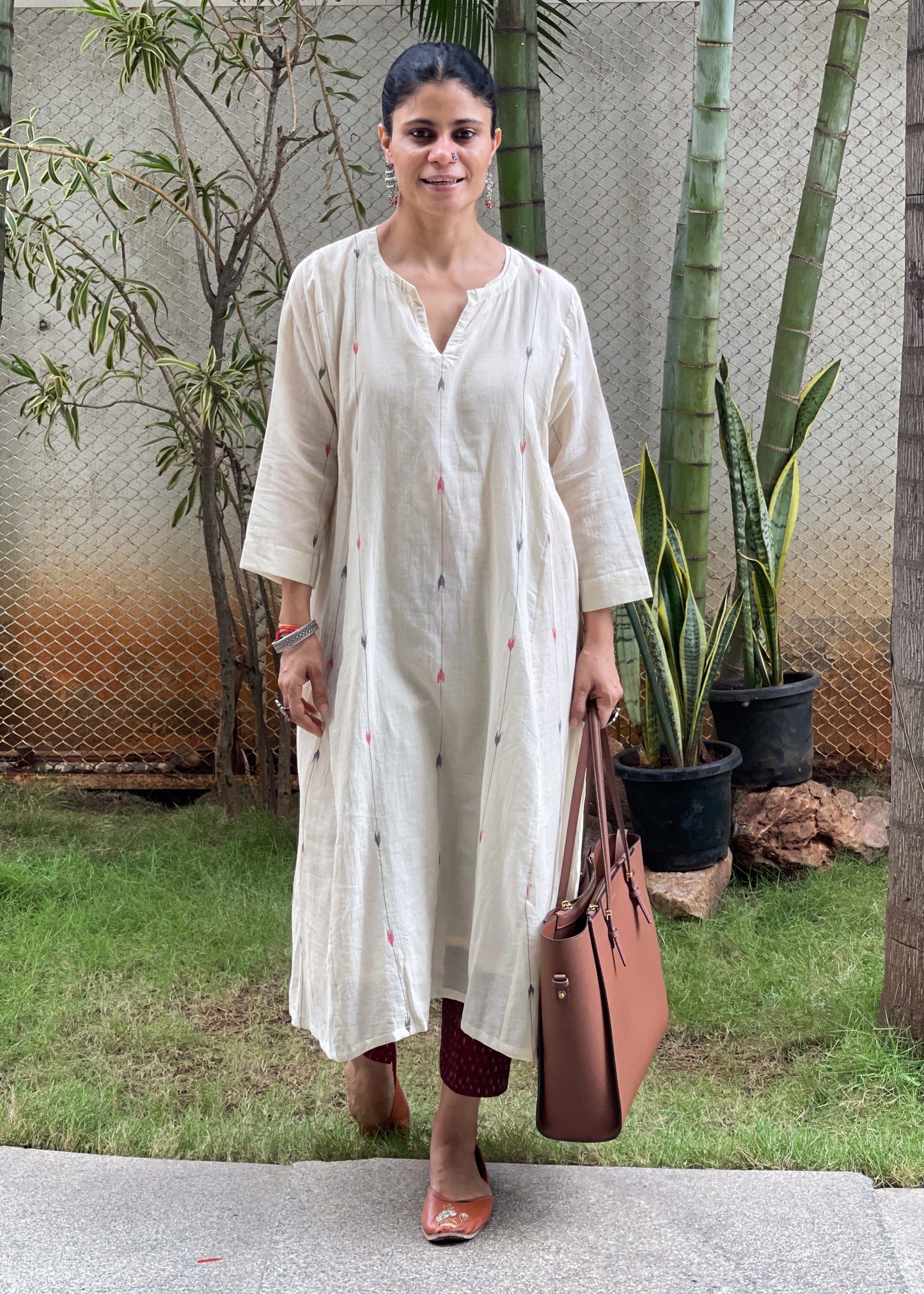 Handwoven Jamdani  Muslin Kalidar Kurta With Lining