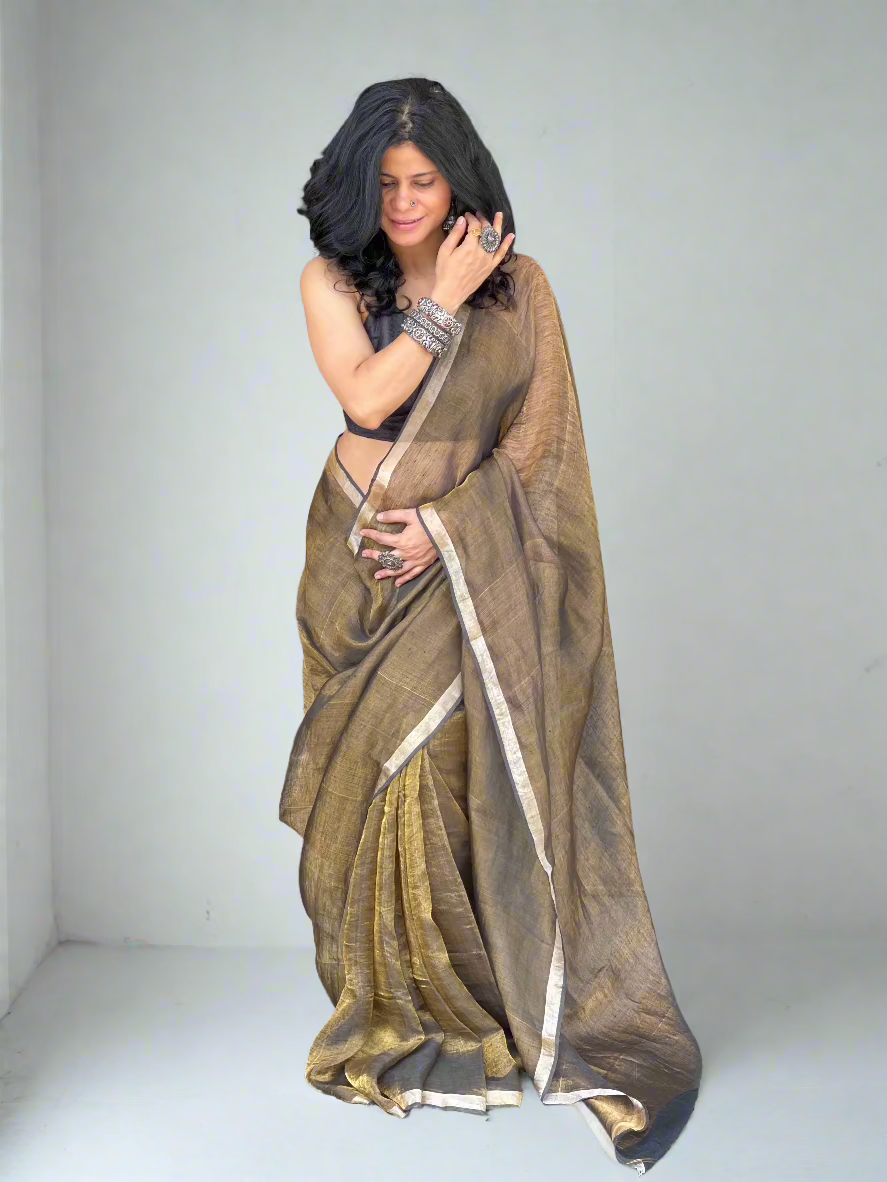 Handloom Linen Zari Saree