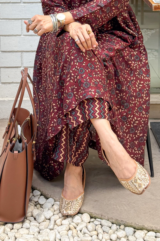 Handblock Printed Natural Dyed Ajrakh Chanderi Silk Pant
