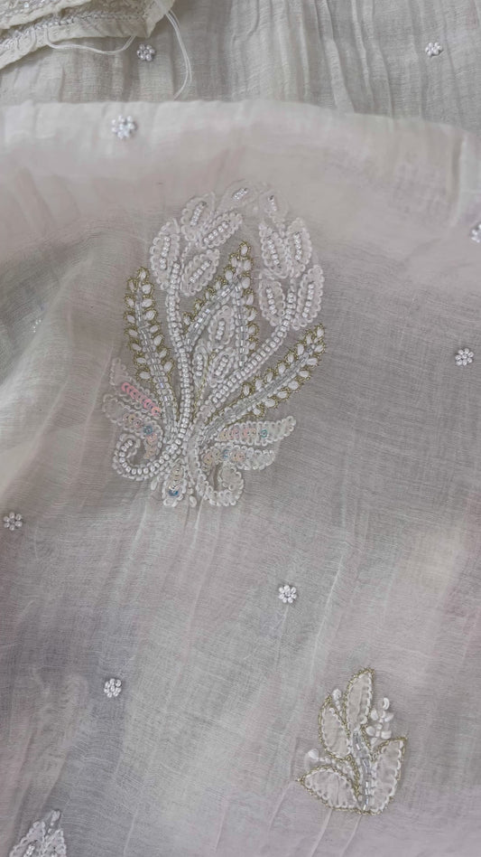 Handembroidered  chikankari Muslin Chanderi Kurta with Dupatta