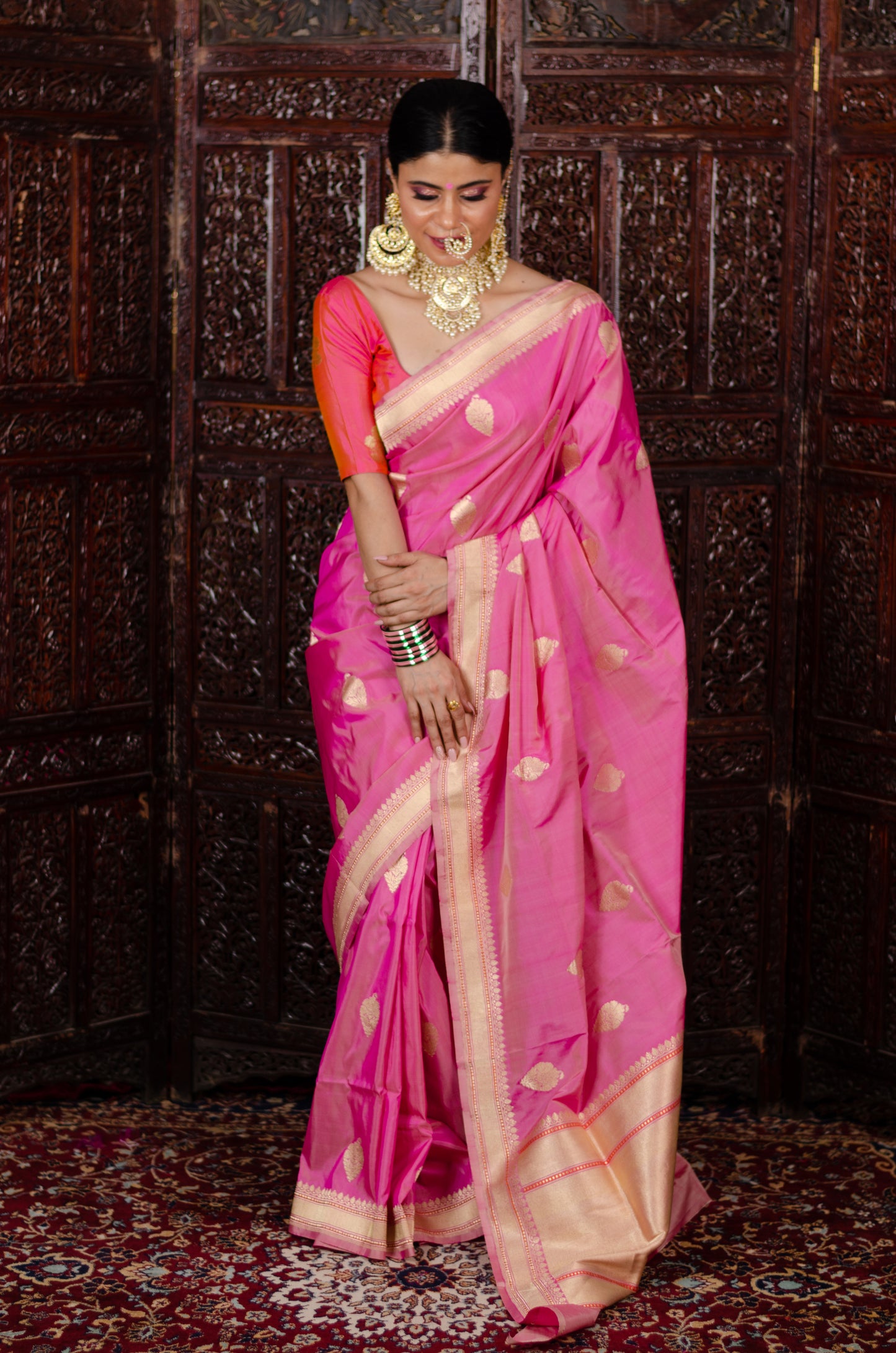 Light Shade of Pink Colour Handwoven  Kadwa Katan Silk Banarasi Saree
