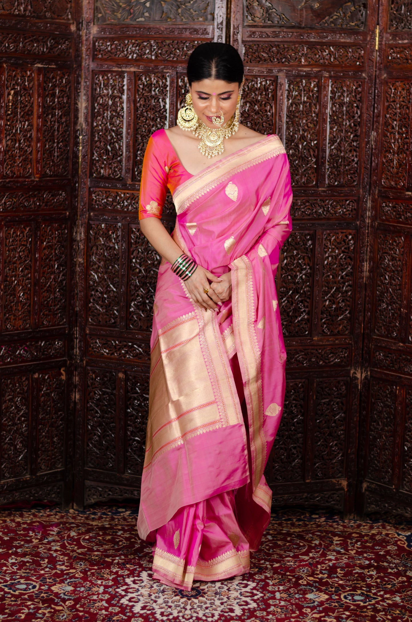 Light Shade of Pink Colour Handwoven  Kadwa Katan Silk Banarasi Saree