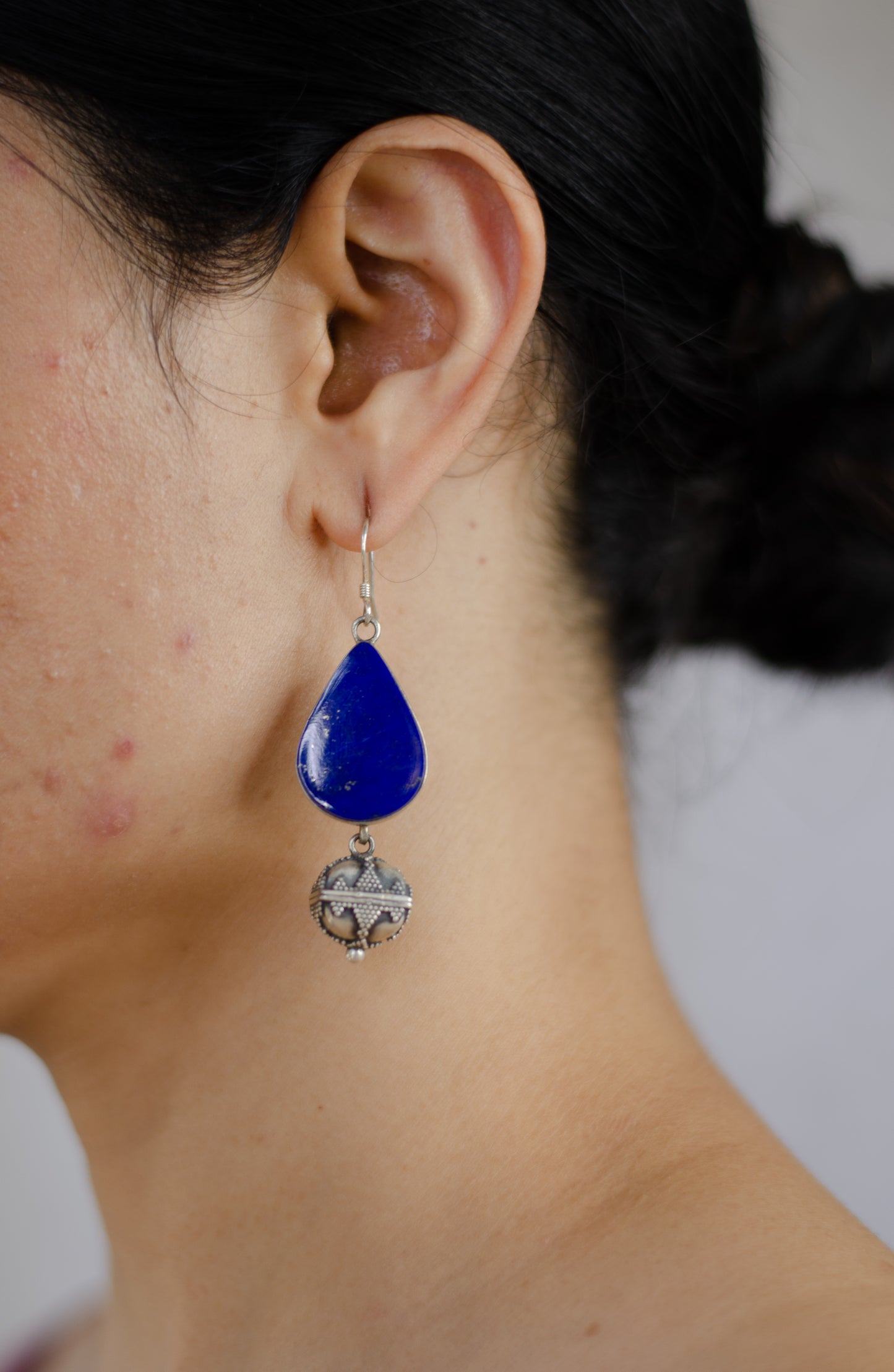Handmade Silver  tone earrings with stone