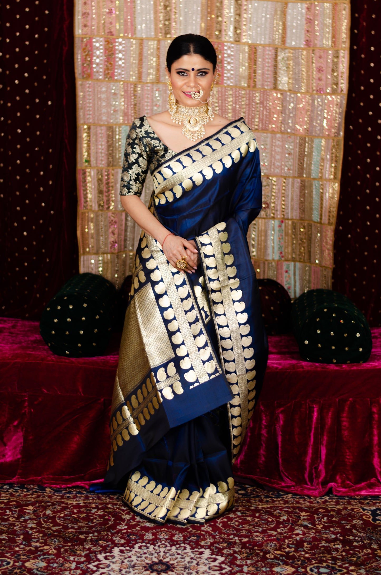 Deep Navi Blue Colour Handwoven Kadwa  Katan Silk Banarasi Saree