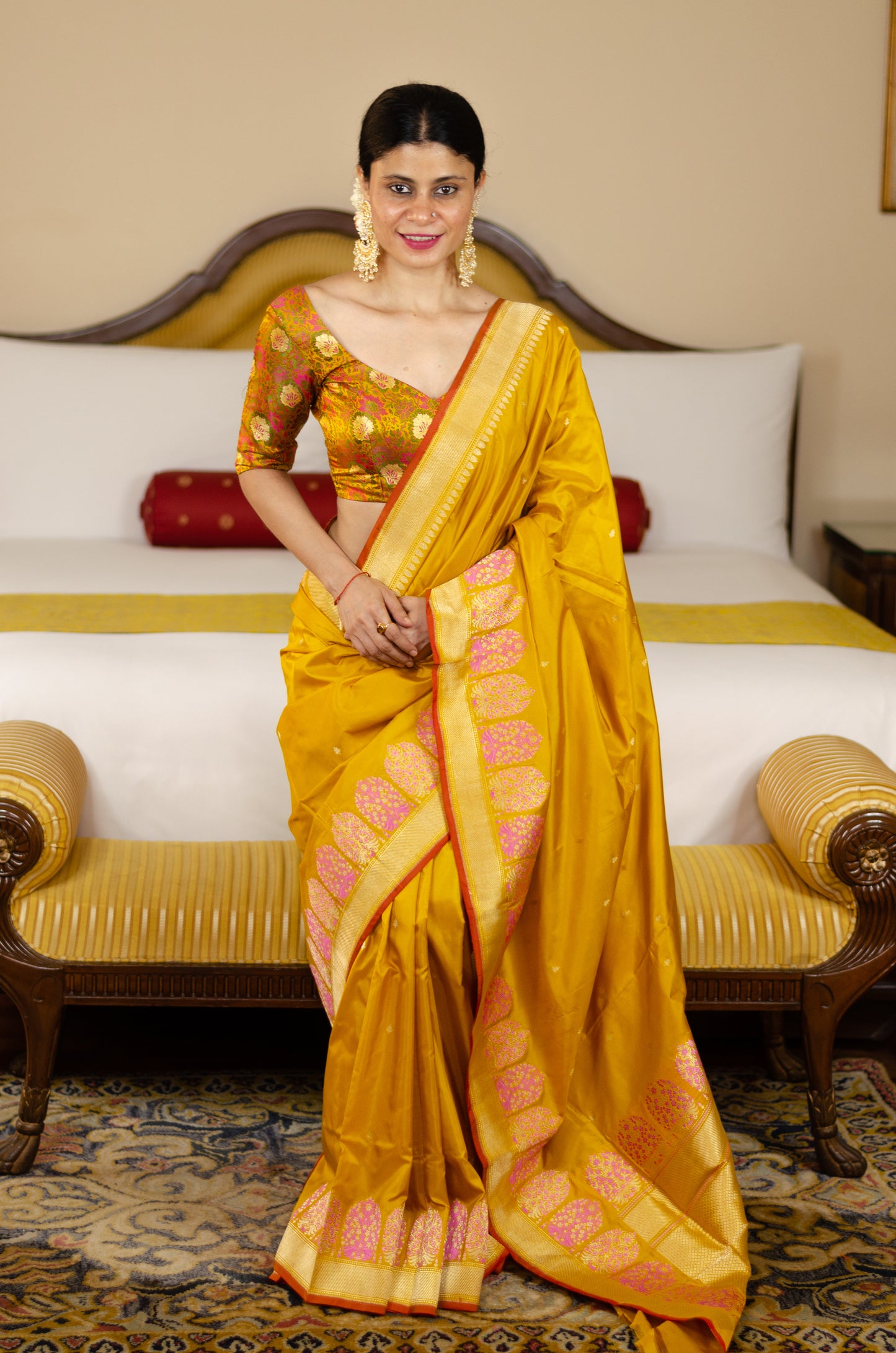 Haldi Yellow kadwa Meenakari Katan Handloom Banarasi Silk Saree.