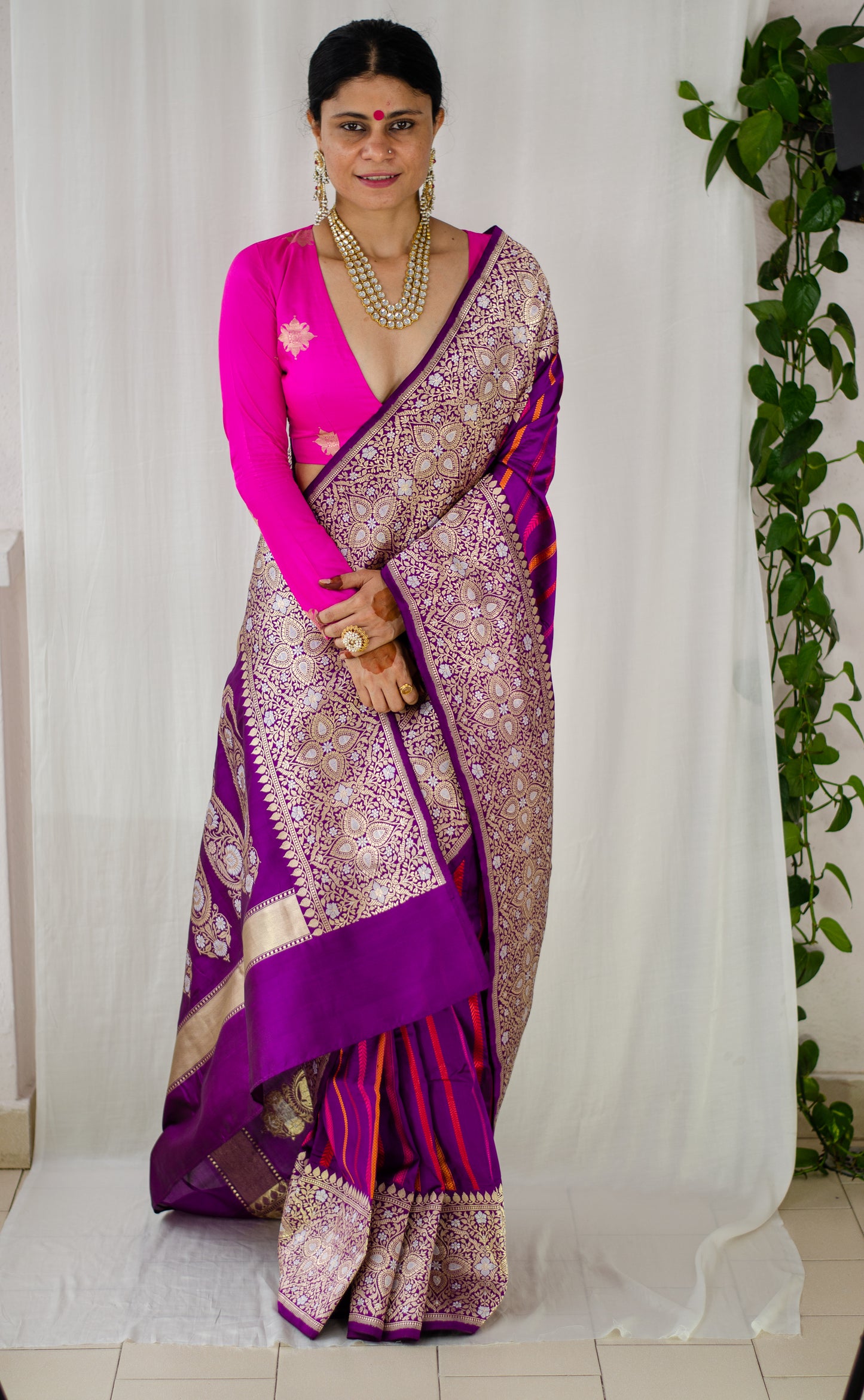 Magenta Colour  Handwoven Meenakari Kadwa Katan Silk Banarasi Saree