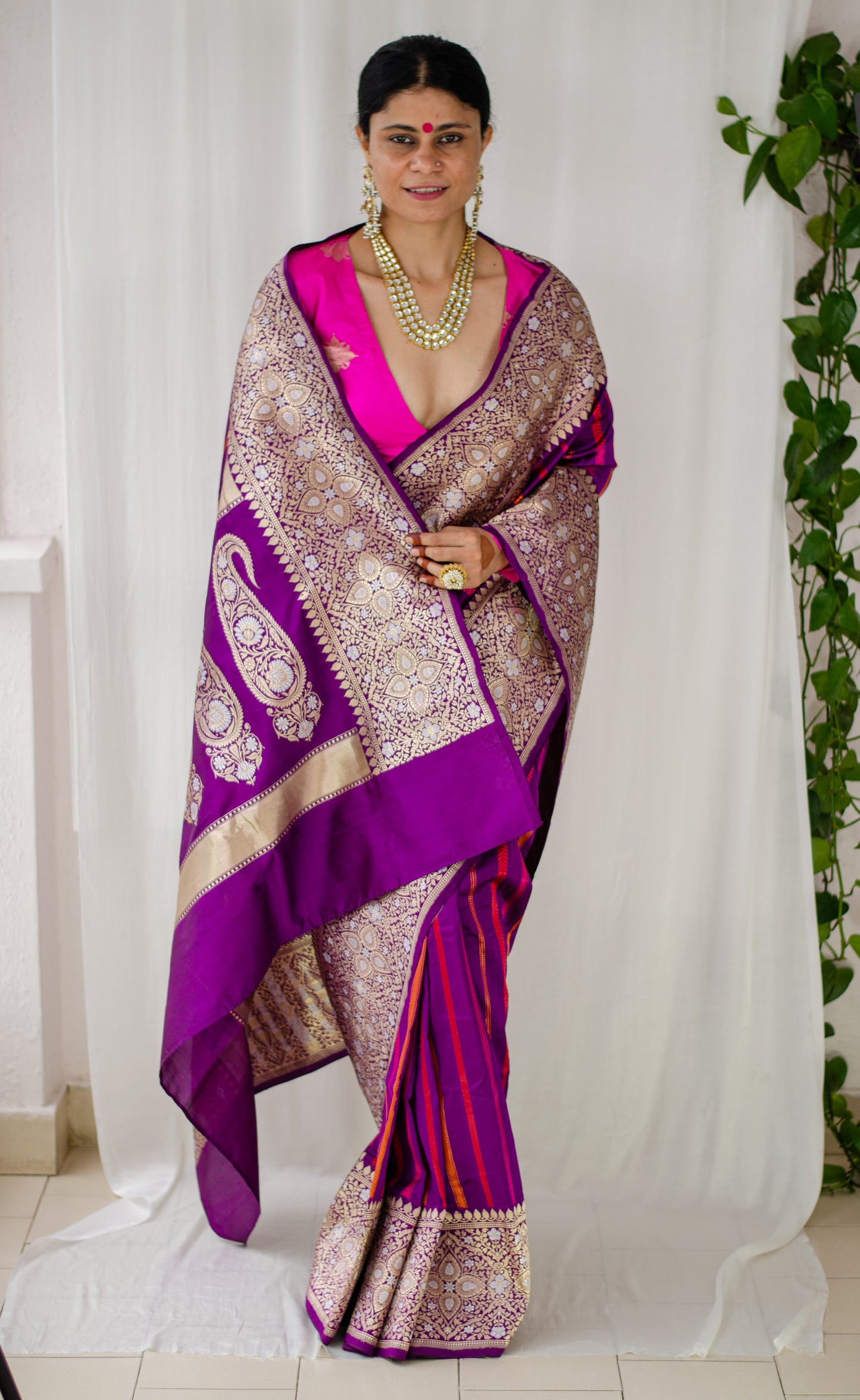 Magenta Colour  Handwoven Meenakari Kadwa Katan Silk Banarasi Saree