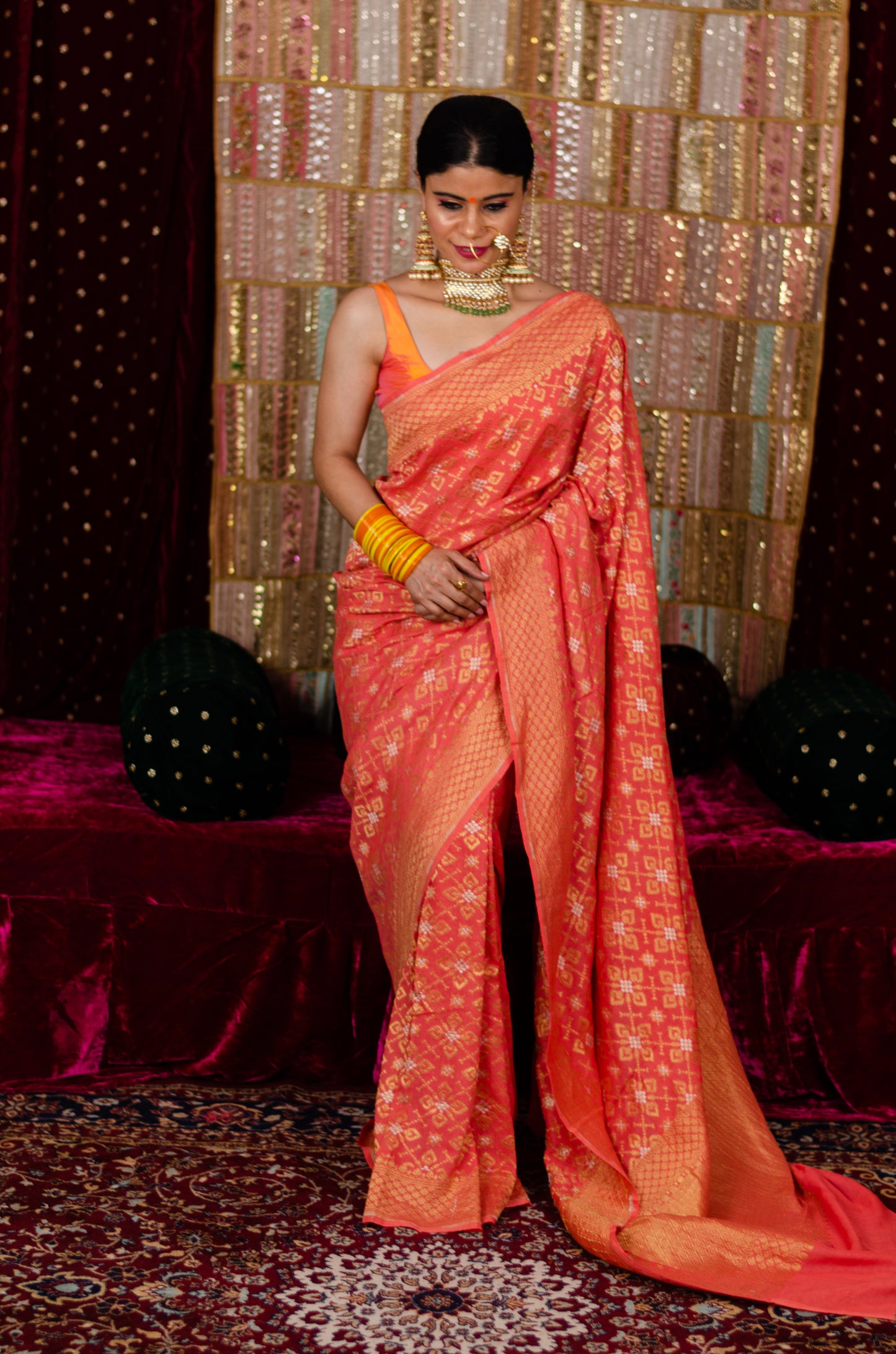 Orange  Handwoven Moonga Tussar Silk Saree
