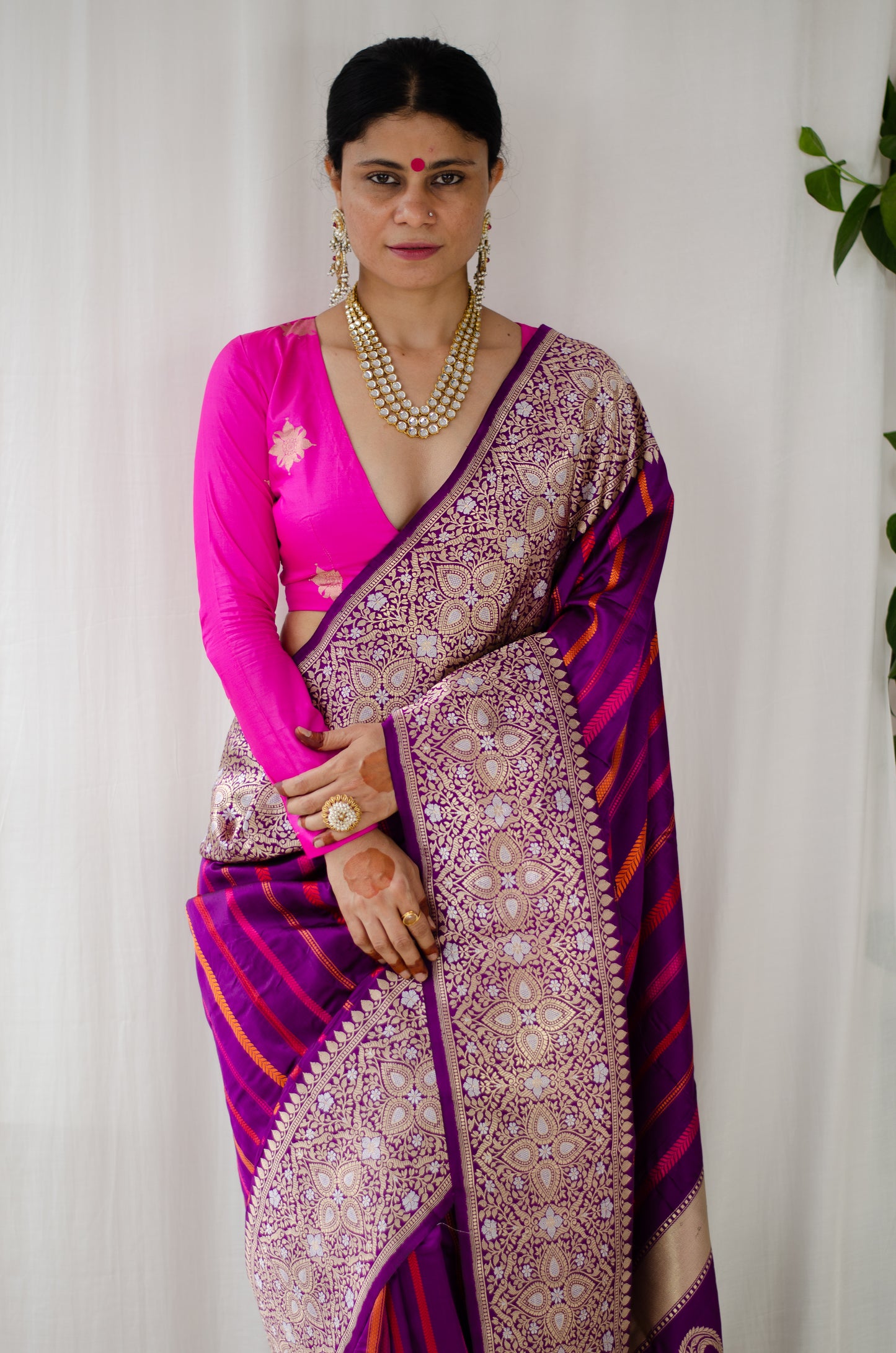 Magenta Colour  Handwoven Meenakari Kadwa Katan Silk Banarasi Saree