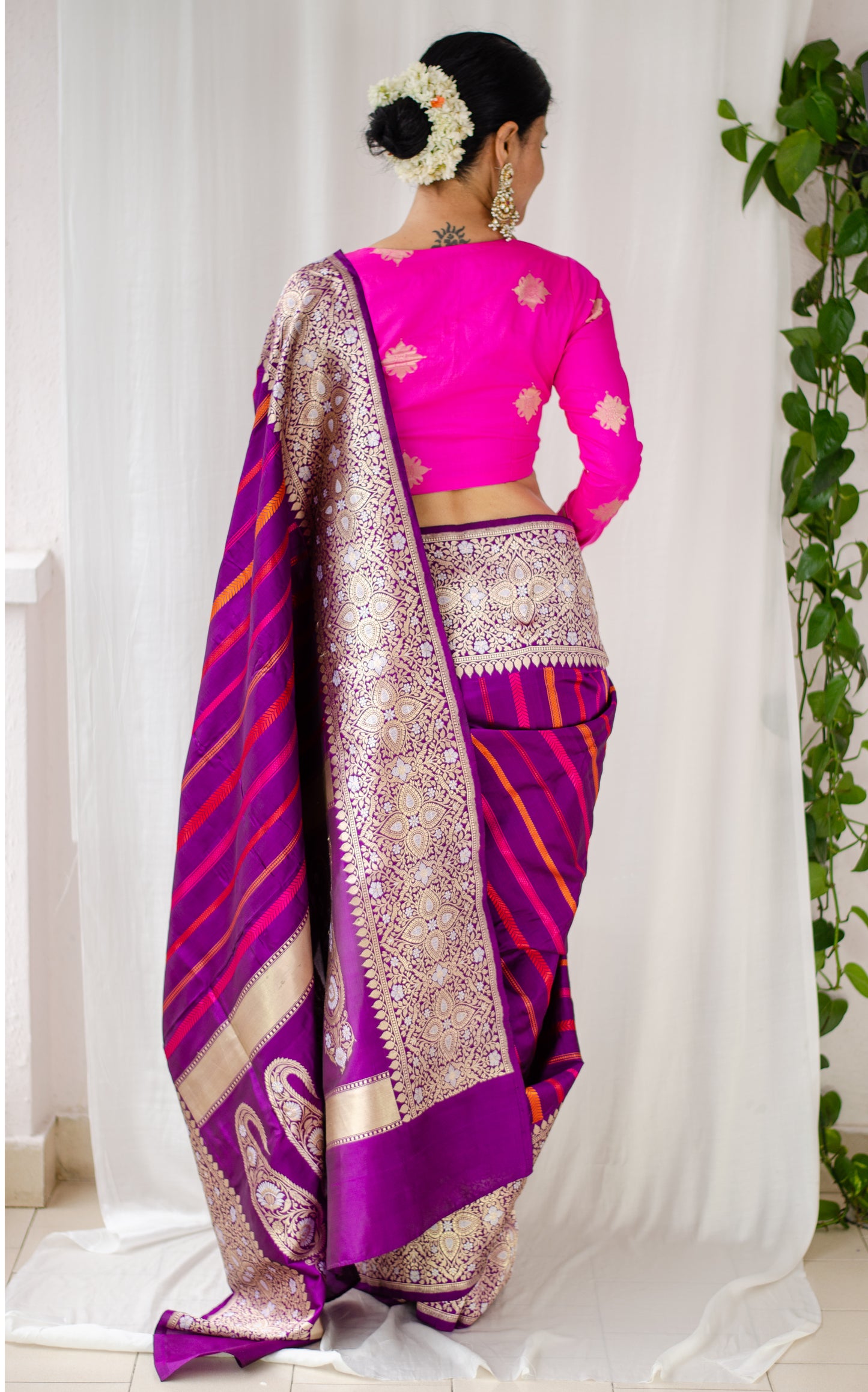 Magenta Colour  Handwoven Meenakari Kadwa Katan Silk Banarasi Saree