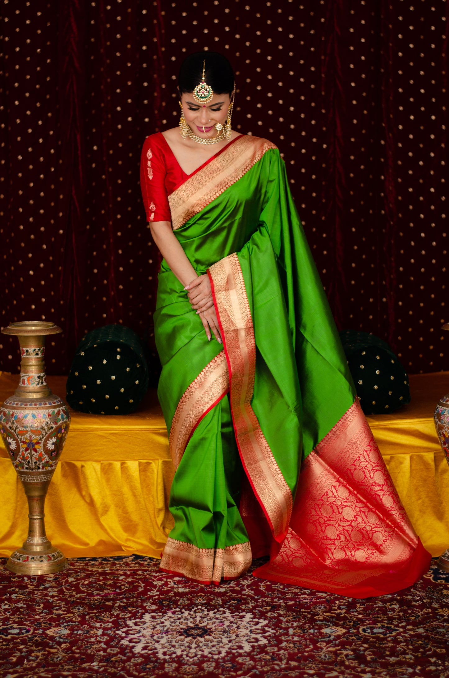 Green Colour Handwoven Katan Banarasi Silk Saree.