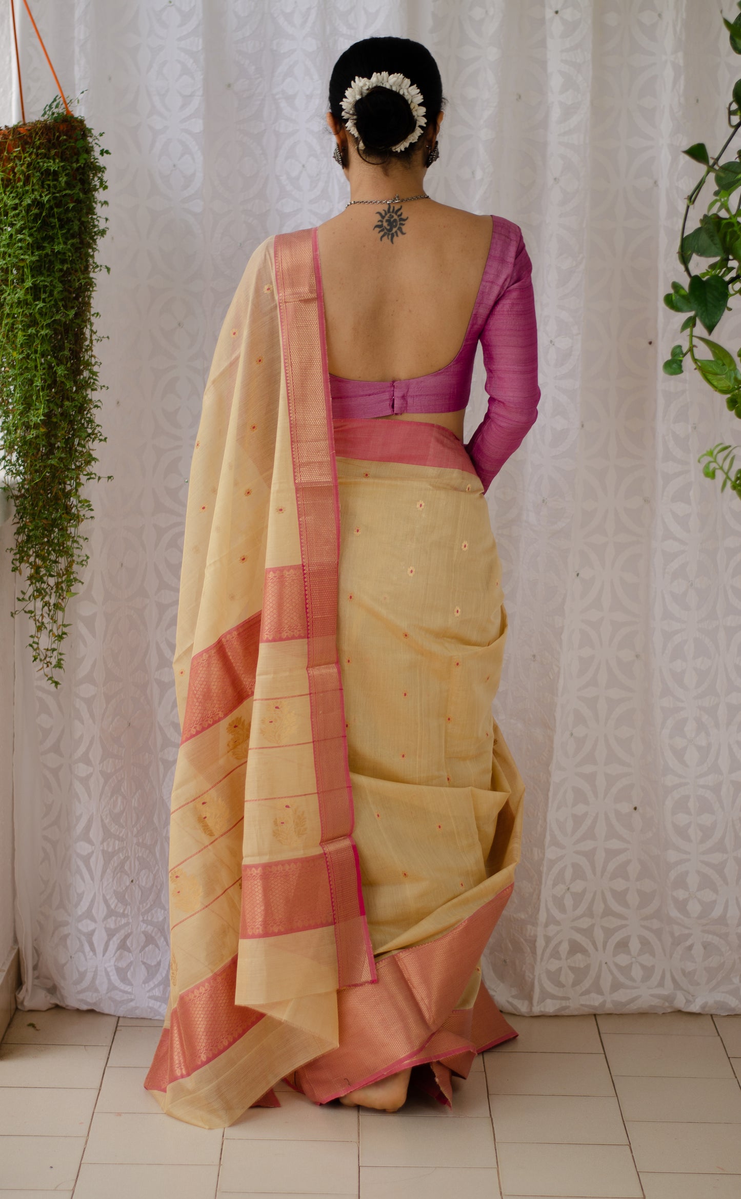 Beige Colour Handloom Chanderi Tissue Silk Saree with zari  bootis motifs.