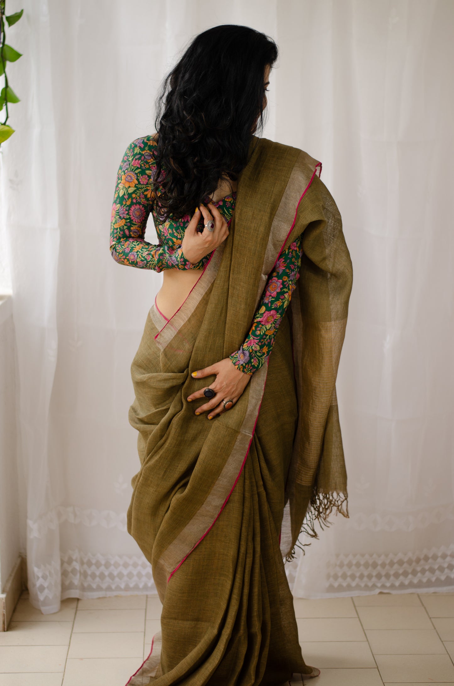 Handloom Natural Dyed Linen Saree