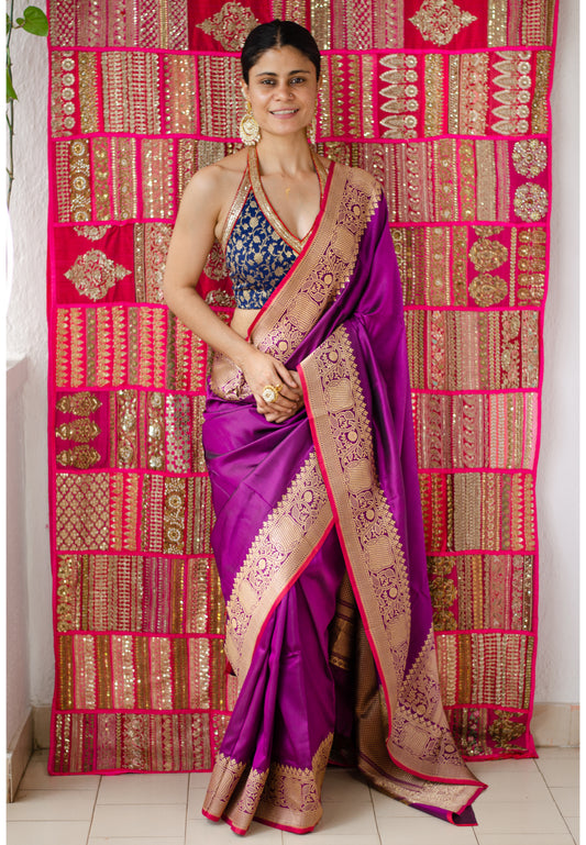 Deep Magenta  Colour Handwoven Kadwa  Katan Silk Banarasi Saree