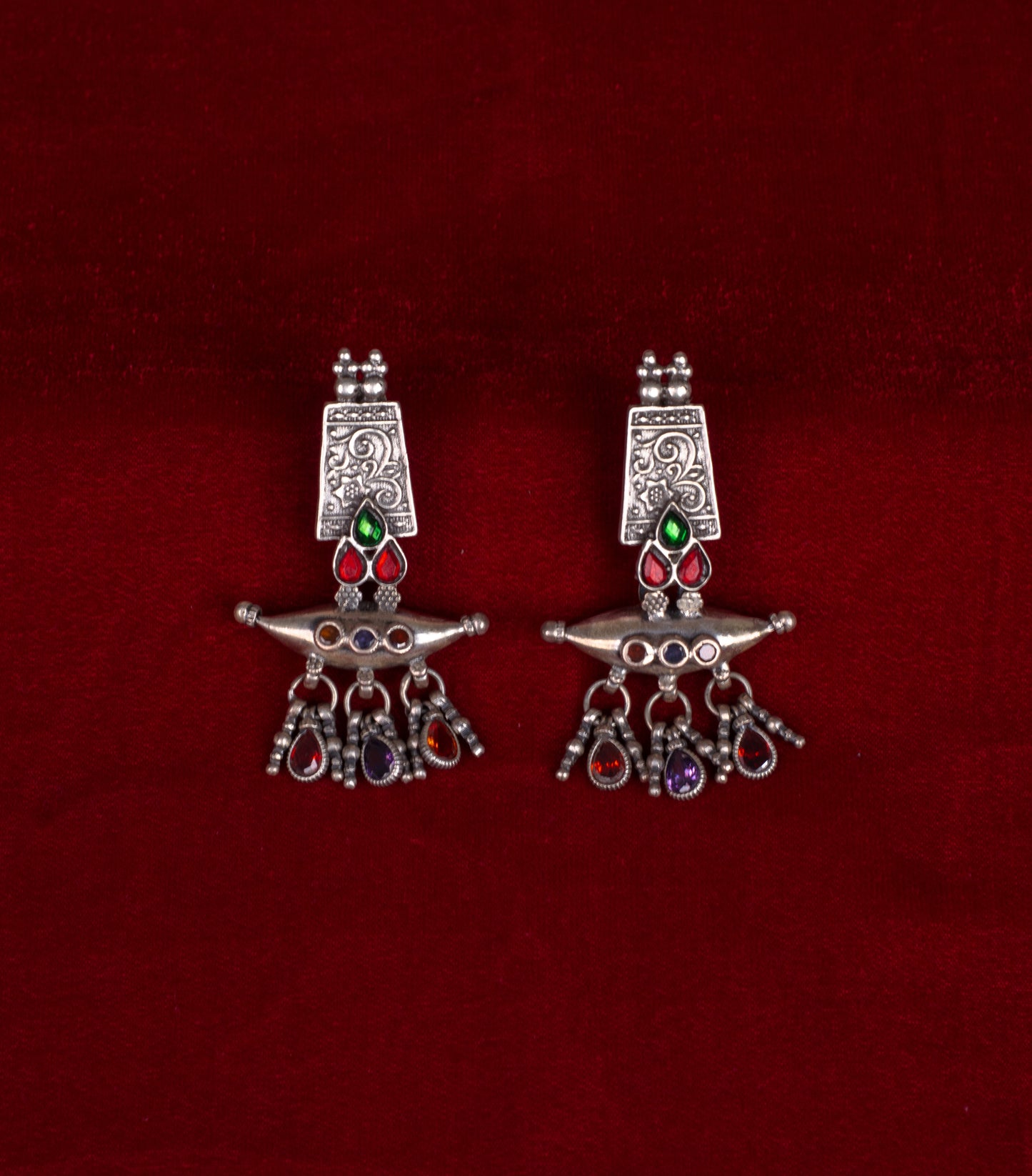 Handmade Silver tone earrings with stones.