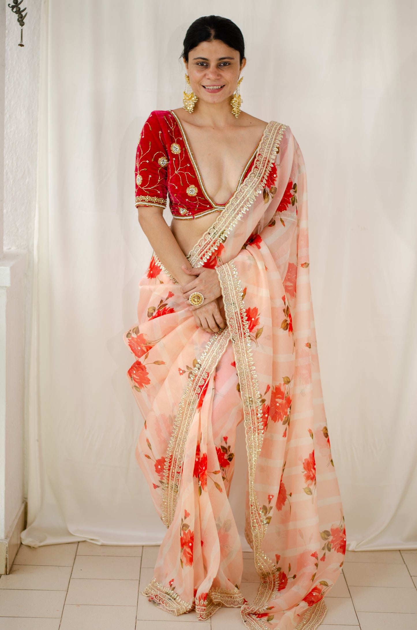 Hand Embroidered Handloom organza Silk Saree.