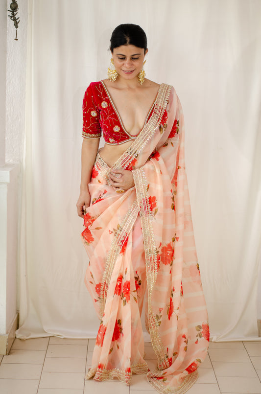 Hand Embroidered Handloom organza Silk Saree.