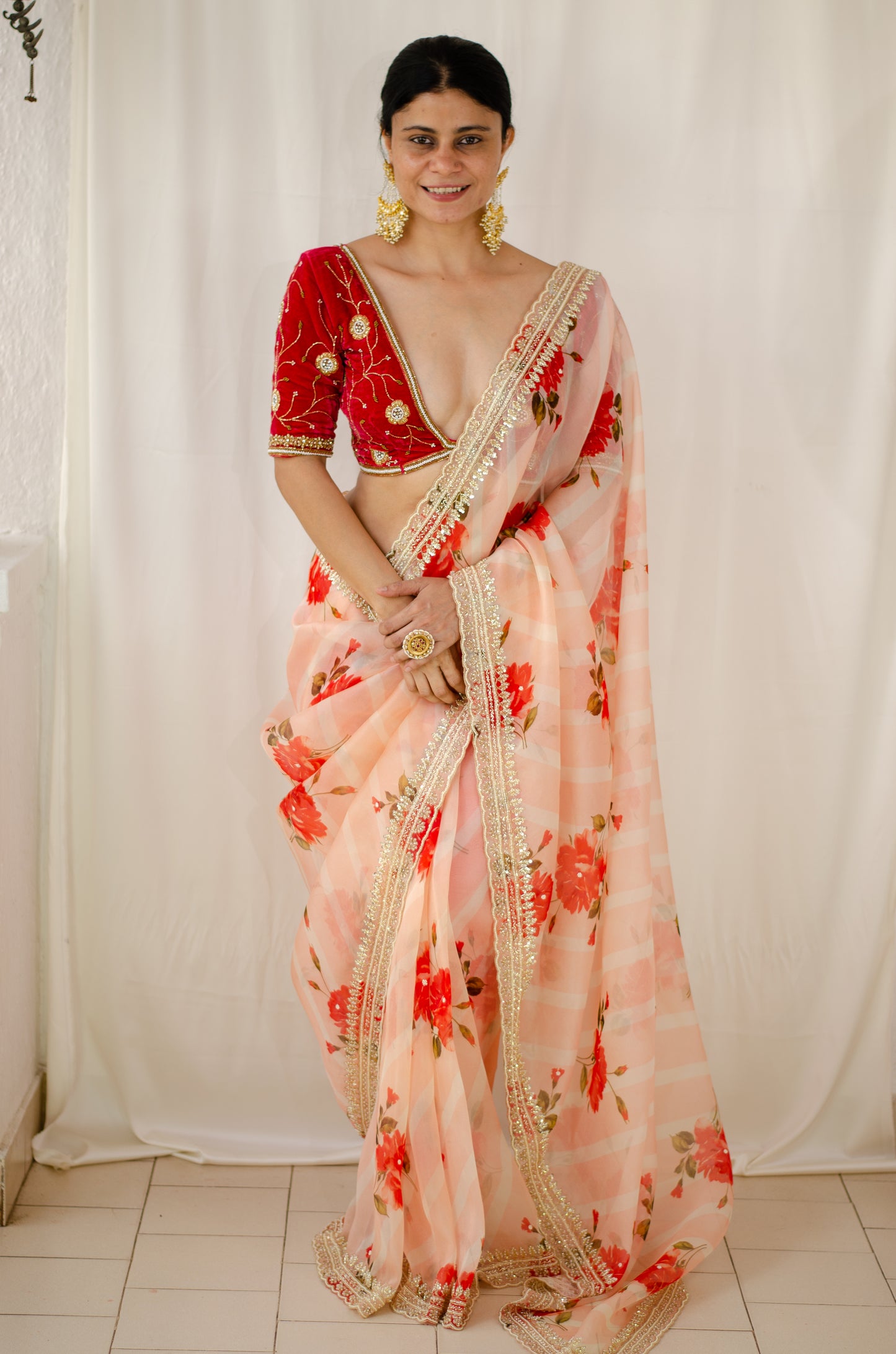 Hand Embroidered Handloom organza Silk Saree.