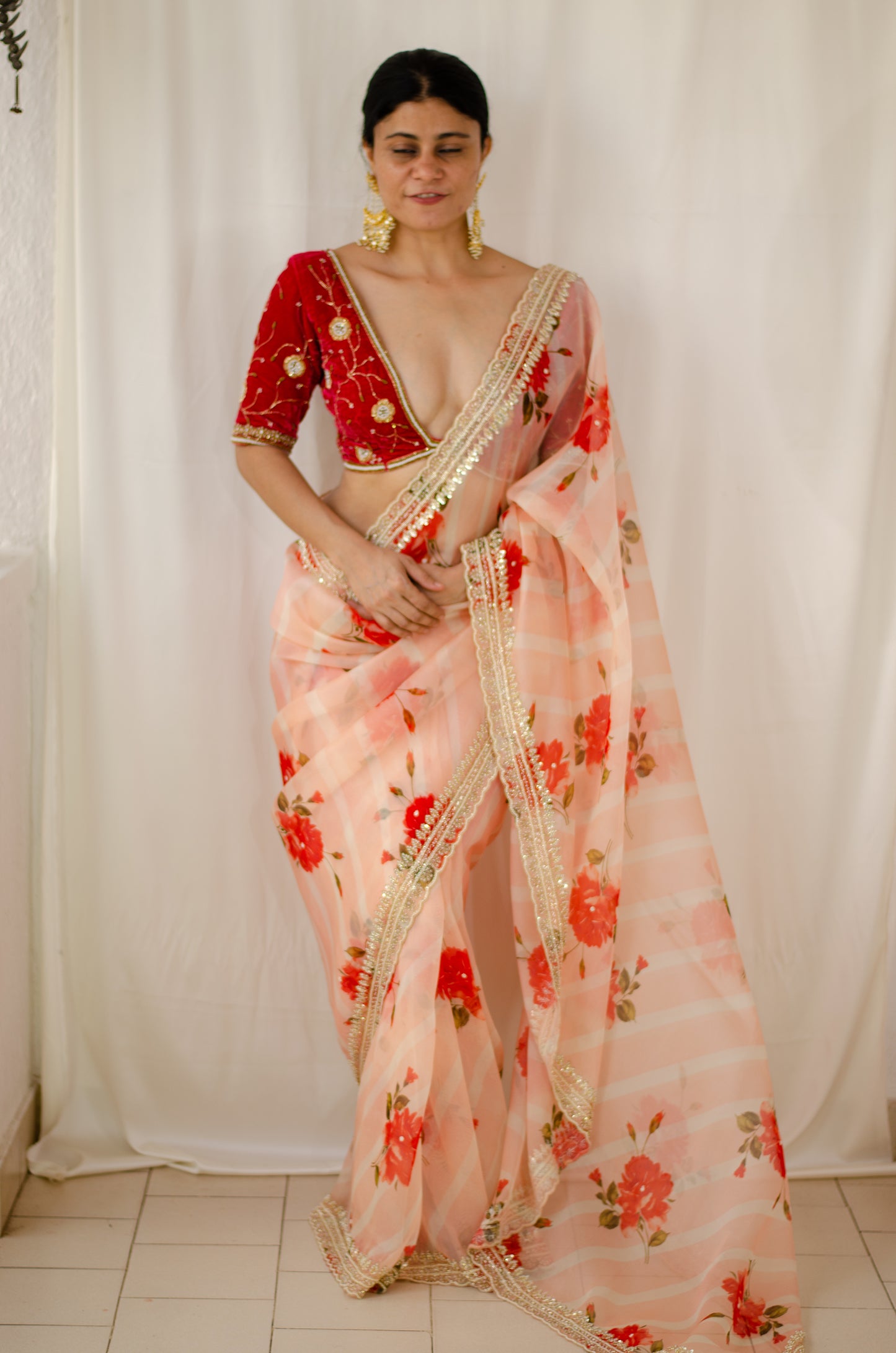 Hand Embroidered Handloom organza Silk Saree.