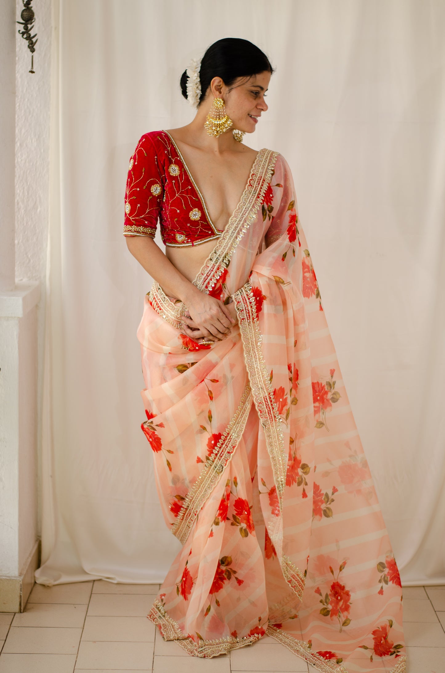 Hand Embroidered Handloom organza Silk Saree.