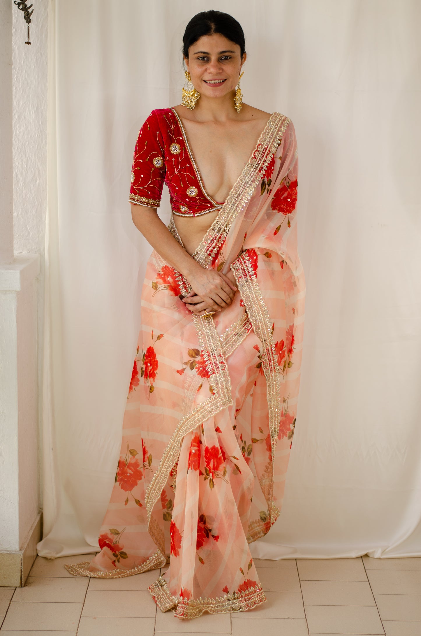 Hand Embroidered Handloom organza Silk Saree.