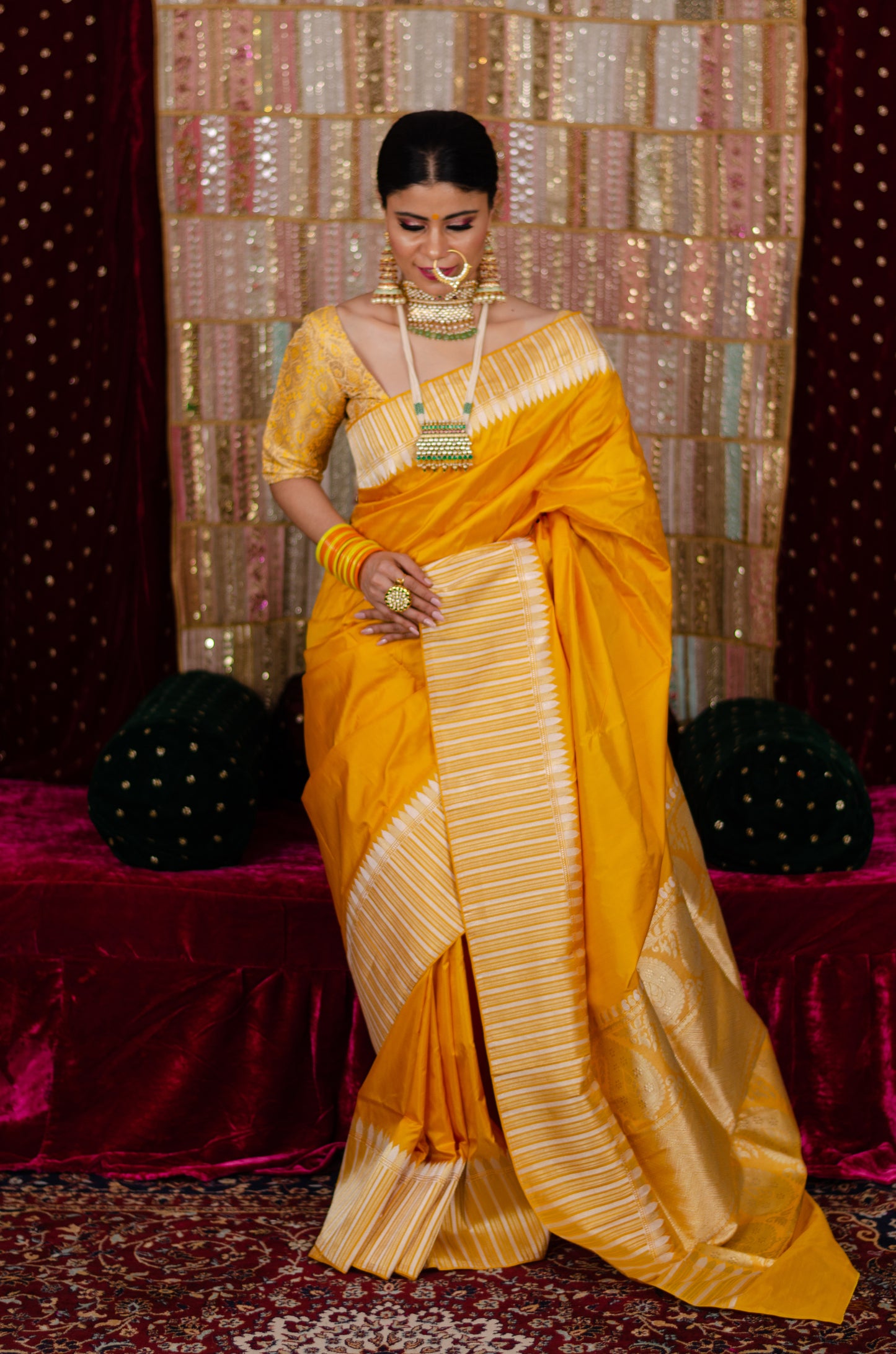 Haldi Yellow Colour Handwoven Kadwa  Katan Silk Banarasi Saree