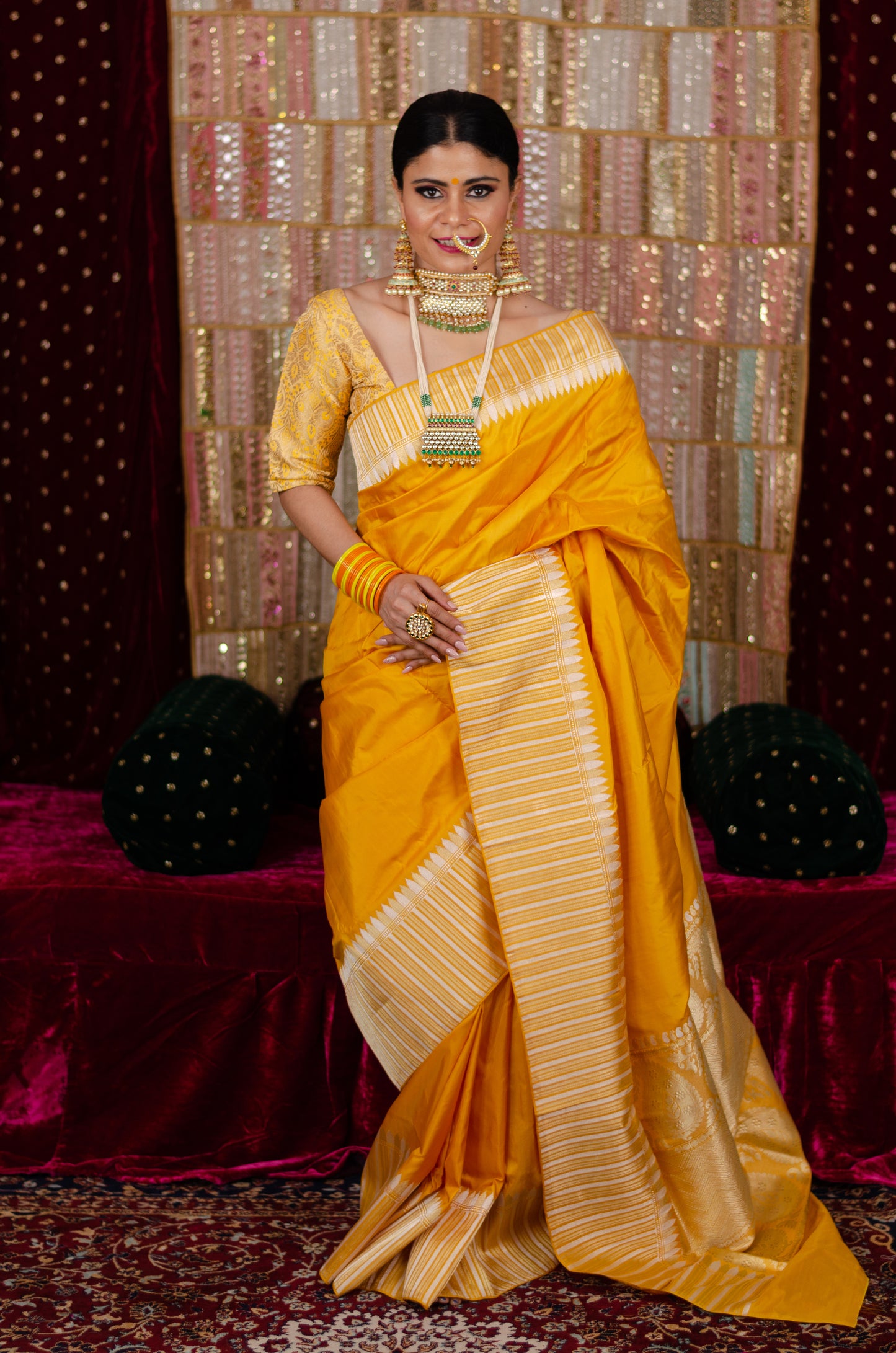 Haldi Yellow Colour Handwoven Kadwa  Katan Silk Banarasi Saree