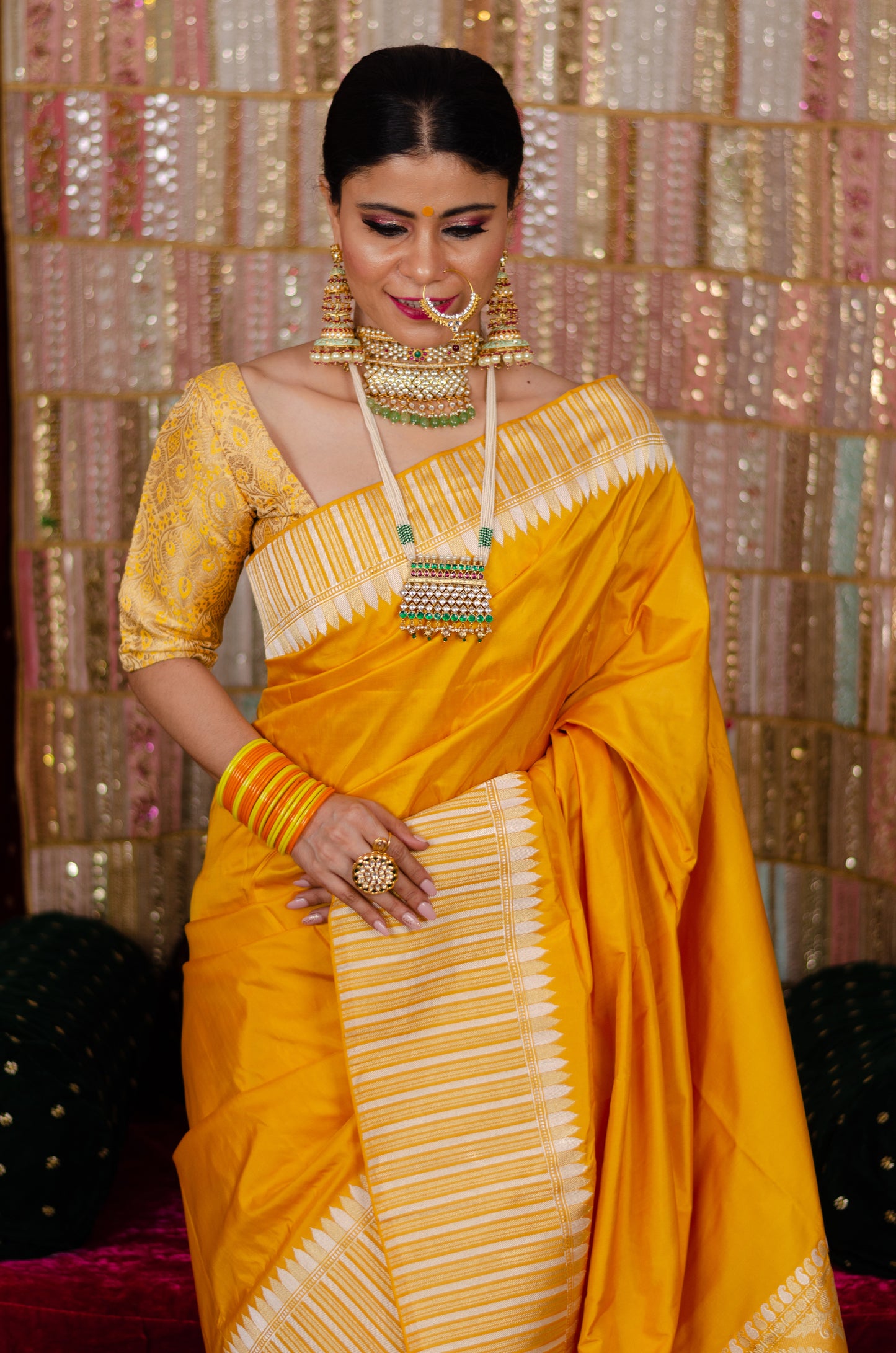 Haldi Yellow Colour Handwoven Kadwa  Katan Silk Banarasi Saree