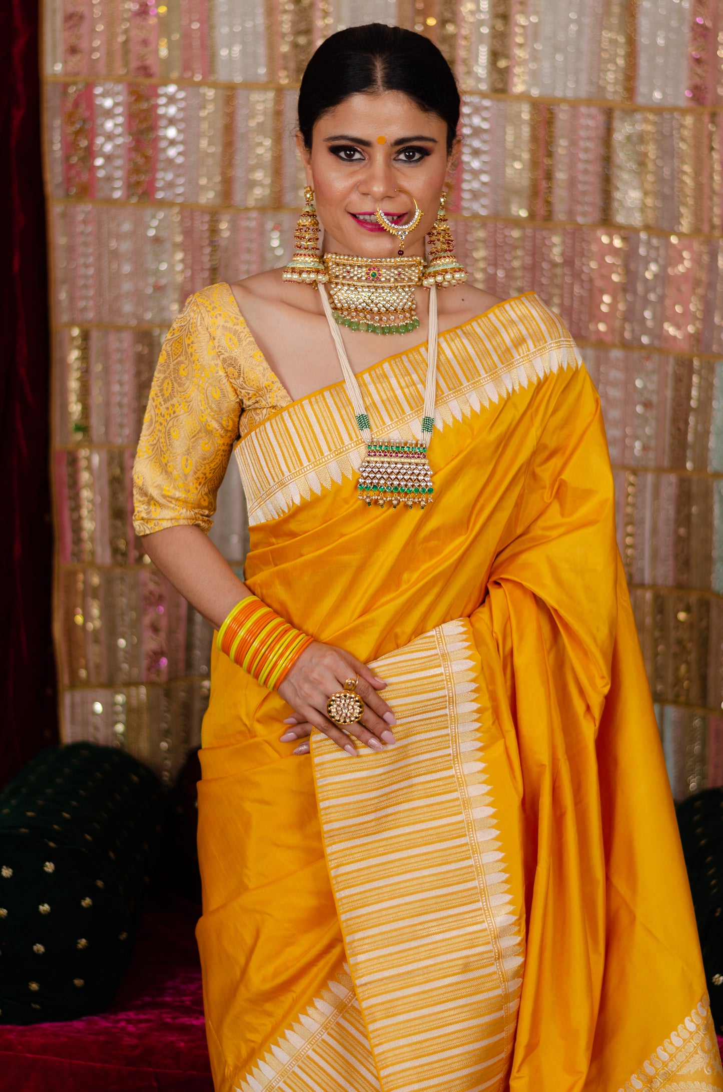 Haldi Yellow Colour Handwoven Kadwa  Katan Silk Banarasi Saree